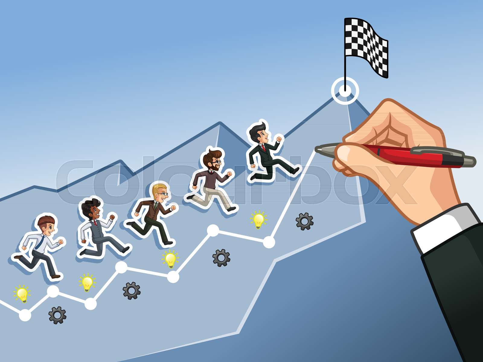 Hand drawing a line leading to the goal businessman concept Stock