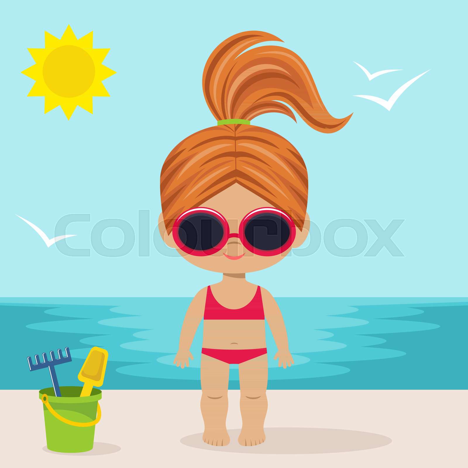 Cute little girl on the beach Stock vector Colourbox