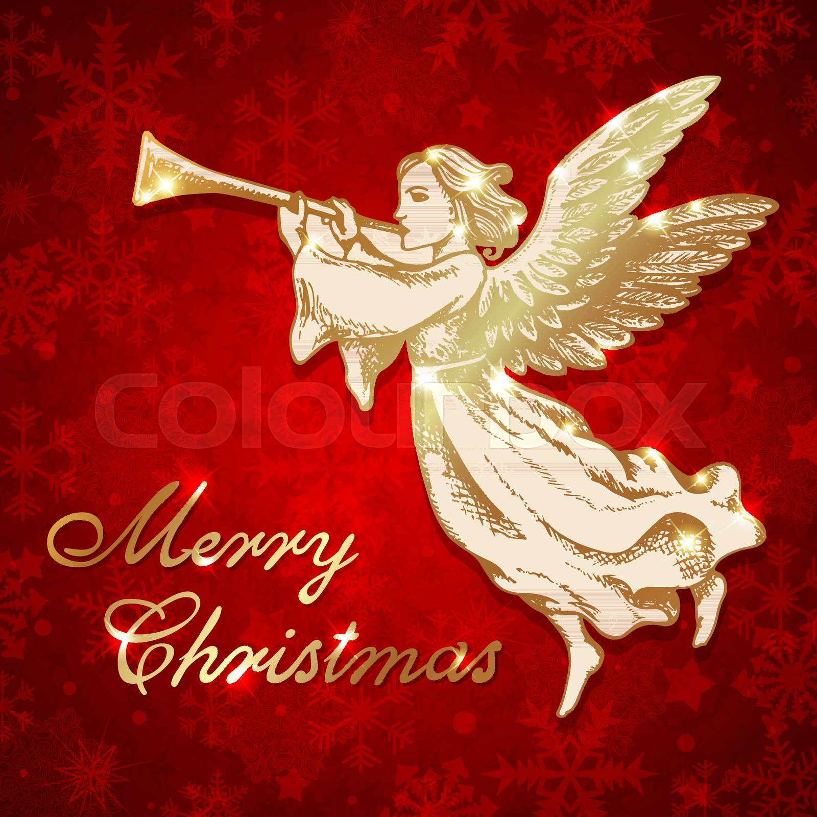 Golden Christmas angel with trumpet Stock vector Colourbox