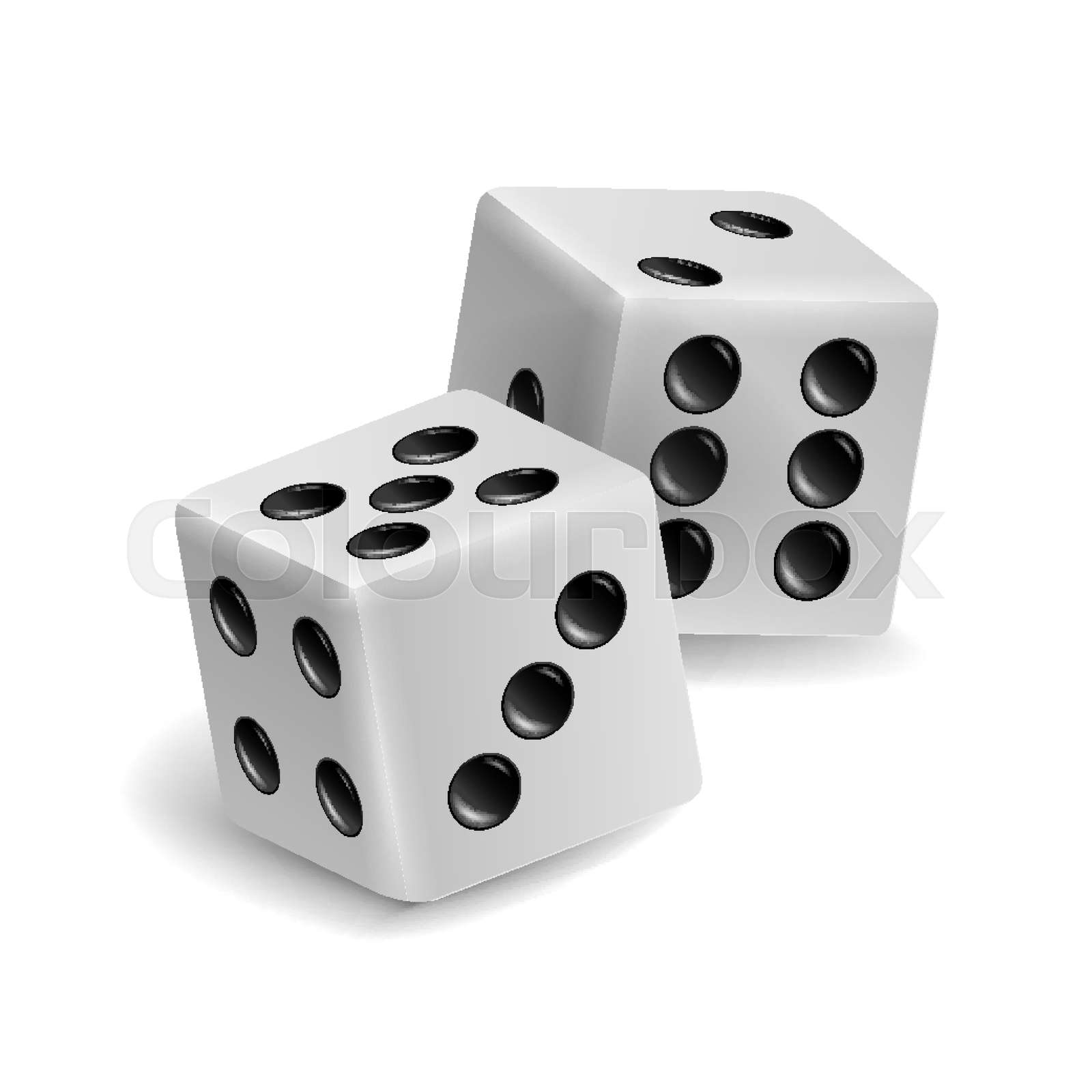 Playing Dice Vector Set. Realistic 3D Illustration Of Two White Dice