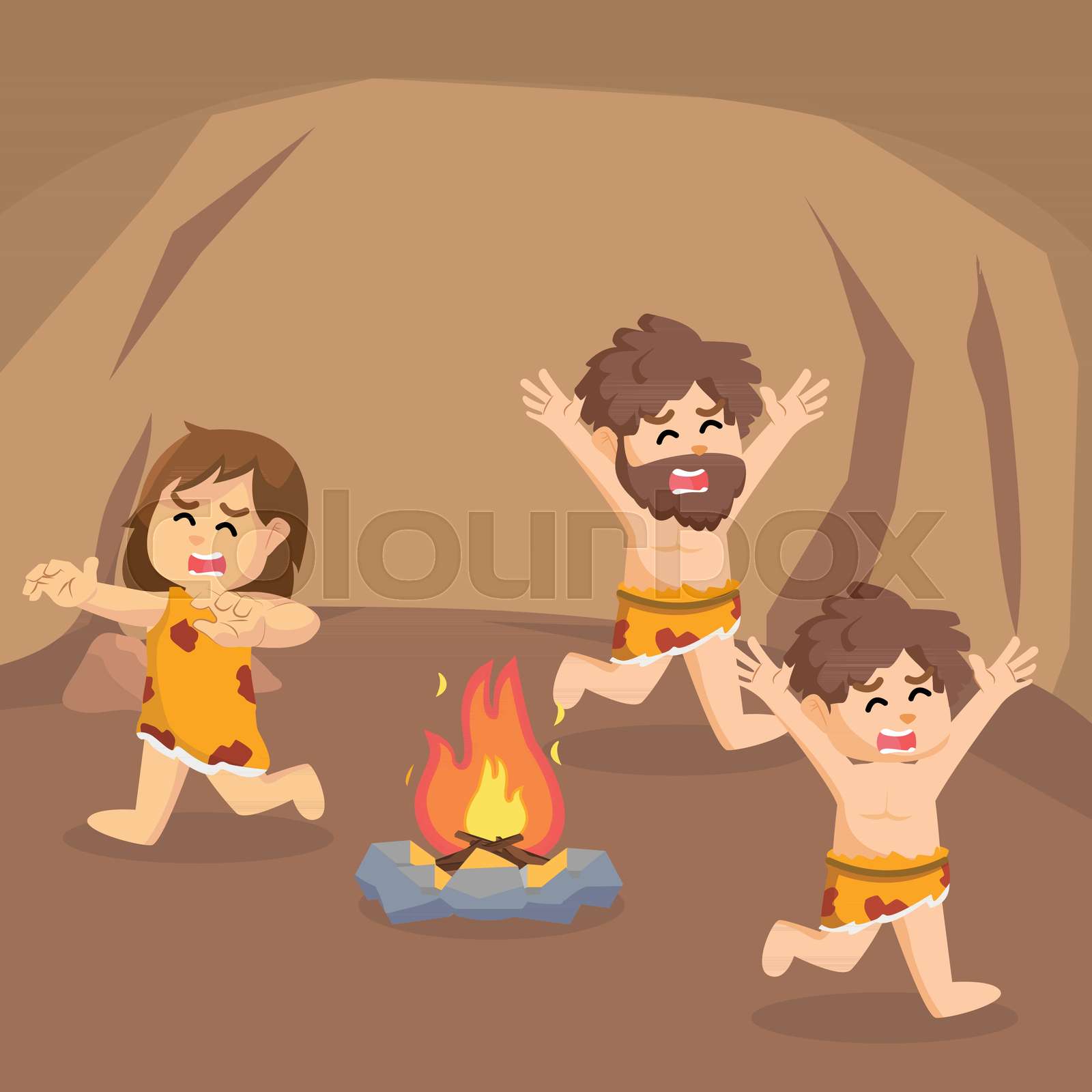 Cave man scared of fire Stock vector Colourbox