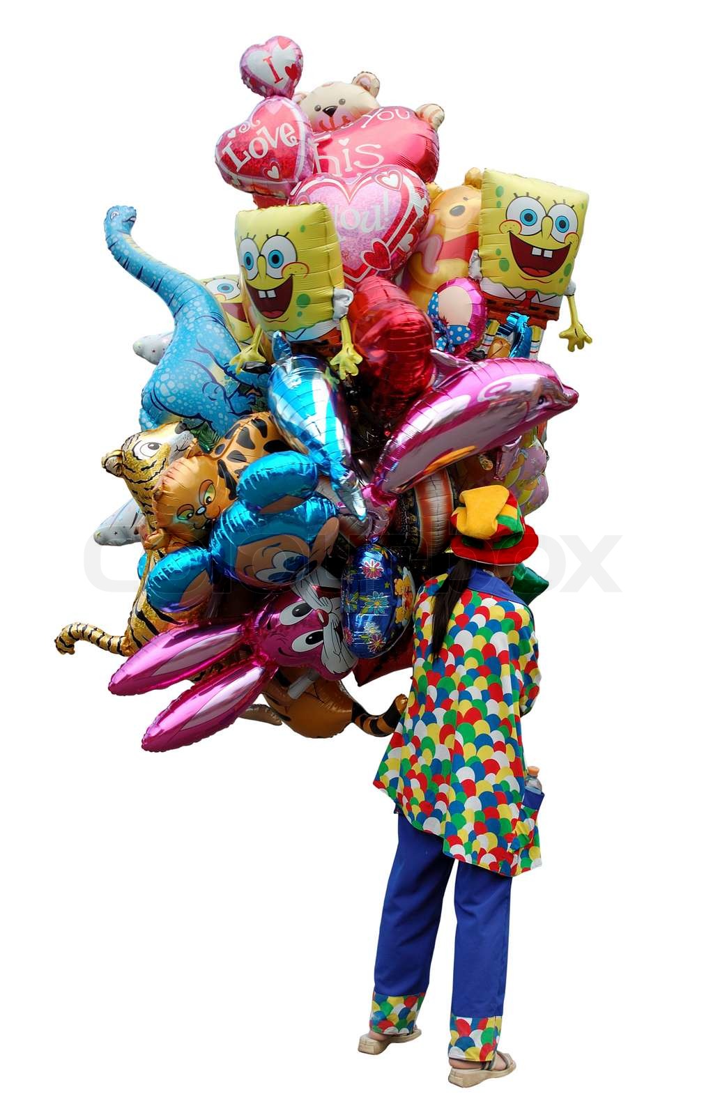 Clown mit bunten Luftballons isoliert auf weißem Hintergrund | Stock ...