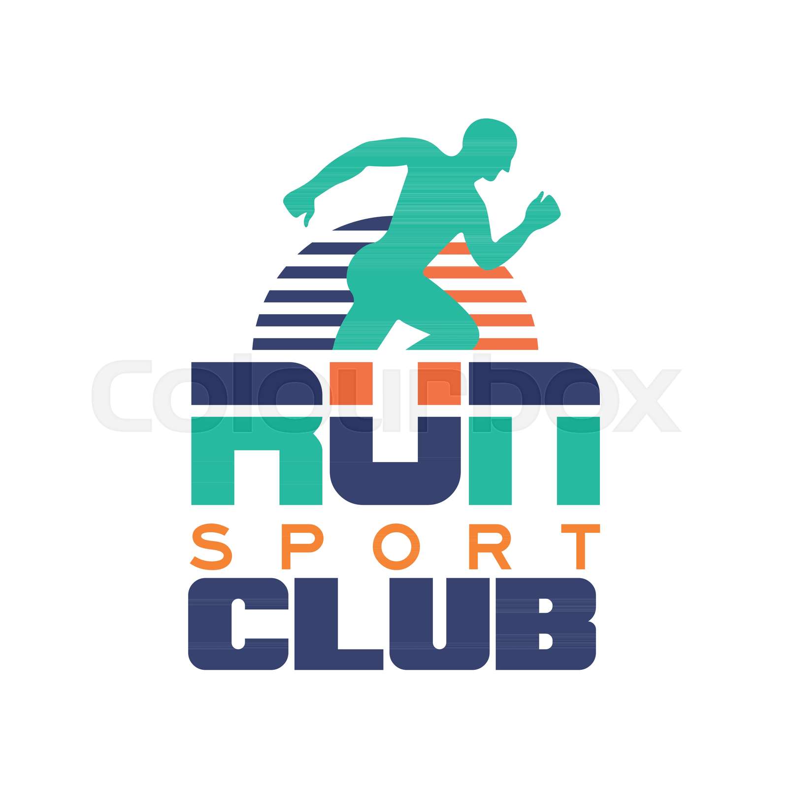 Run sport club logo template, emblem with abstract running man ...