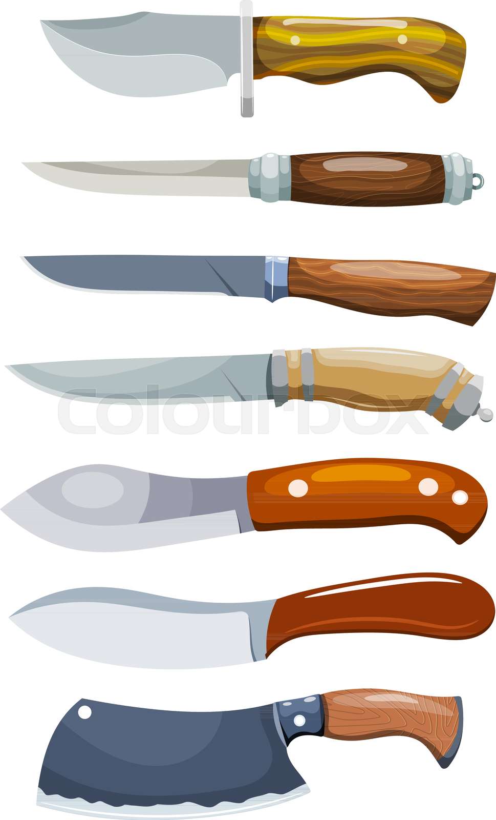 Set of knives on white background. Vector illustration of a cartoon
