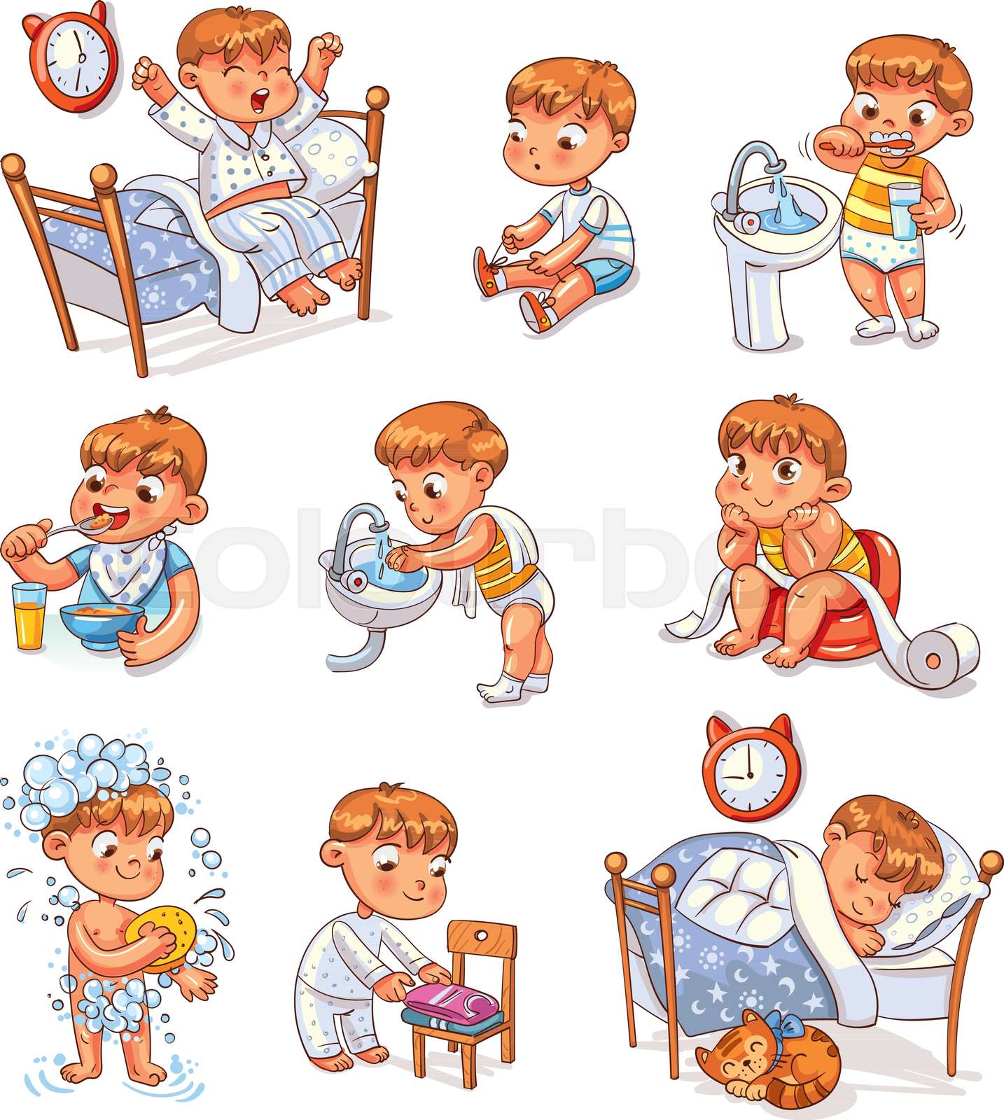 Cartoon kid daily routine activities set | Stock vector | Colourbox