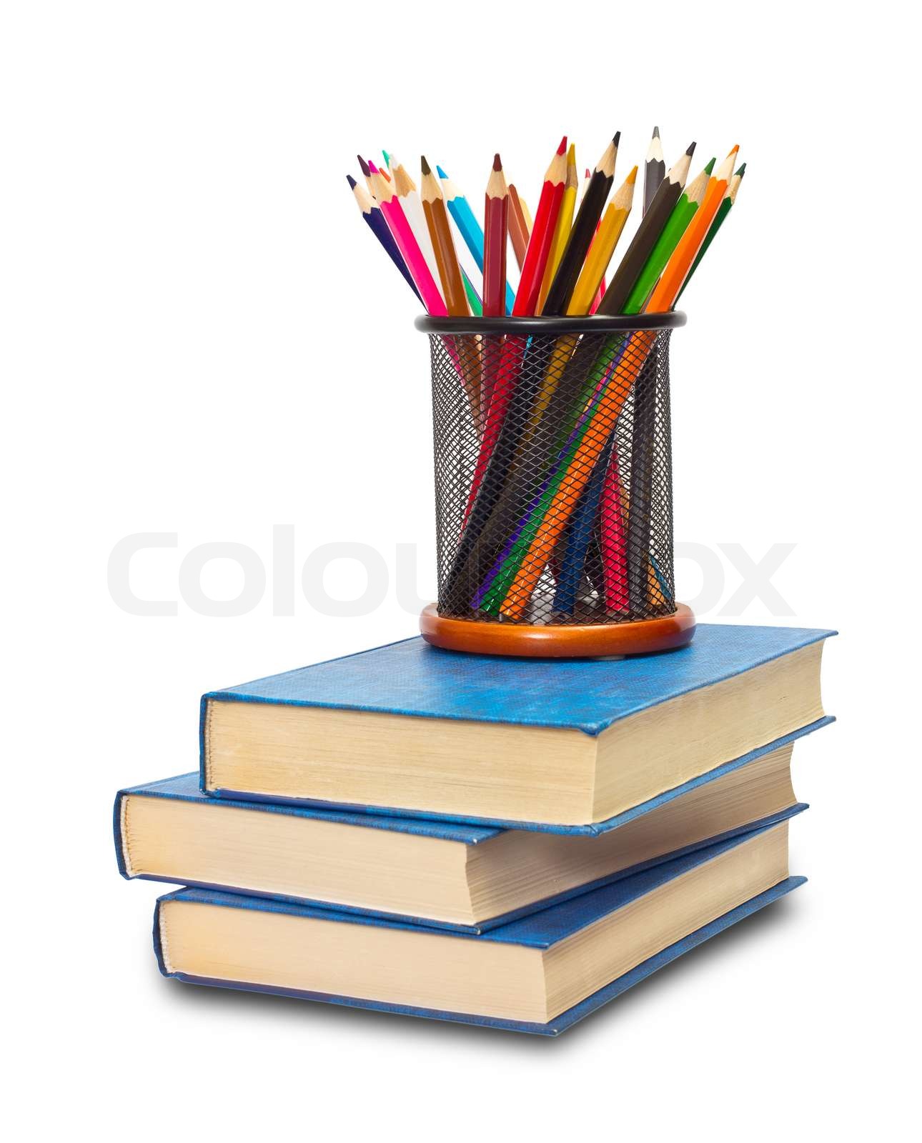 Book and pencil on white | Stock image | Colourbox