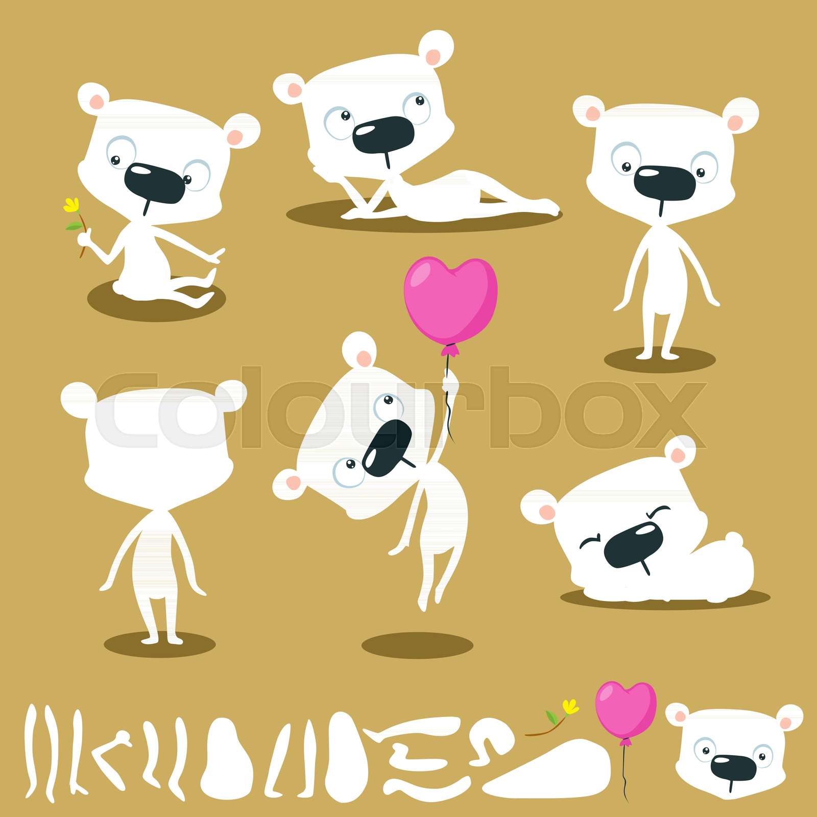 Vector cartoon white bear character for animation - flat design | Stock