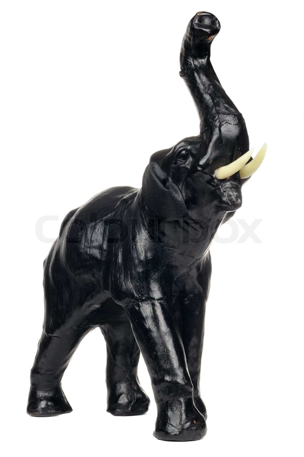 Black Leather Elephant Figurine Isolated on White Background Stock