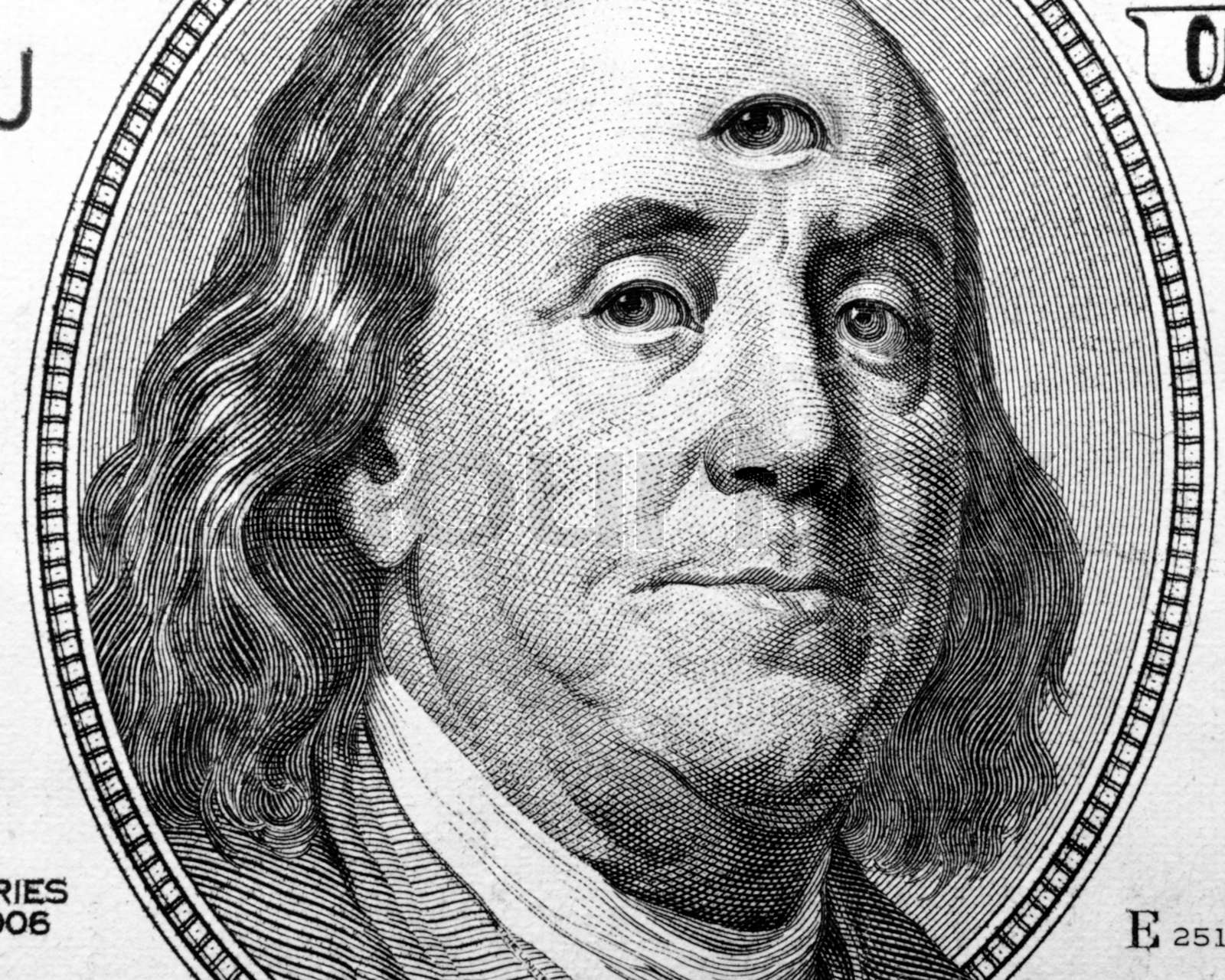 Benjamin franklin portrait with open third eye stock image colourbox