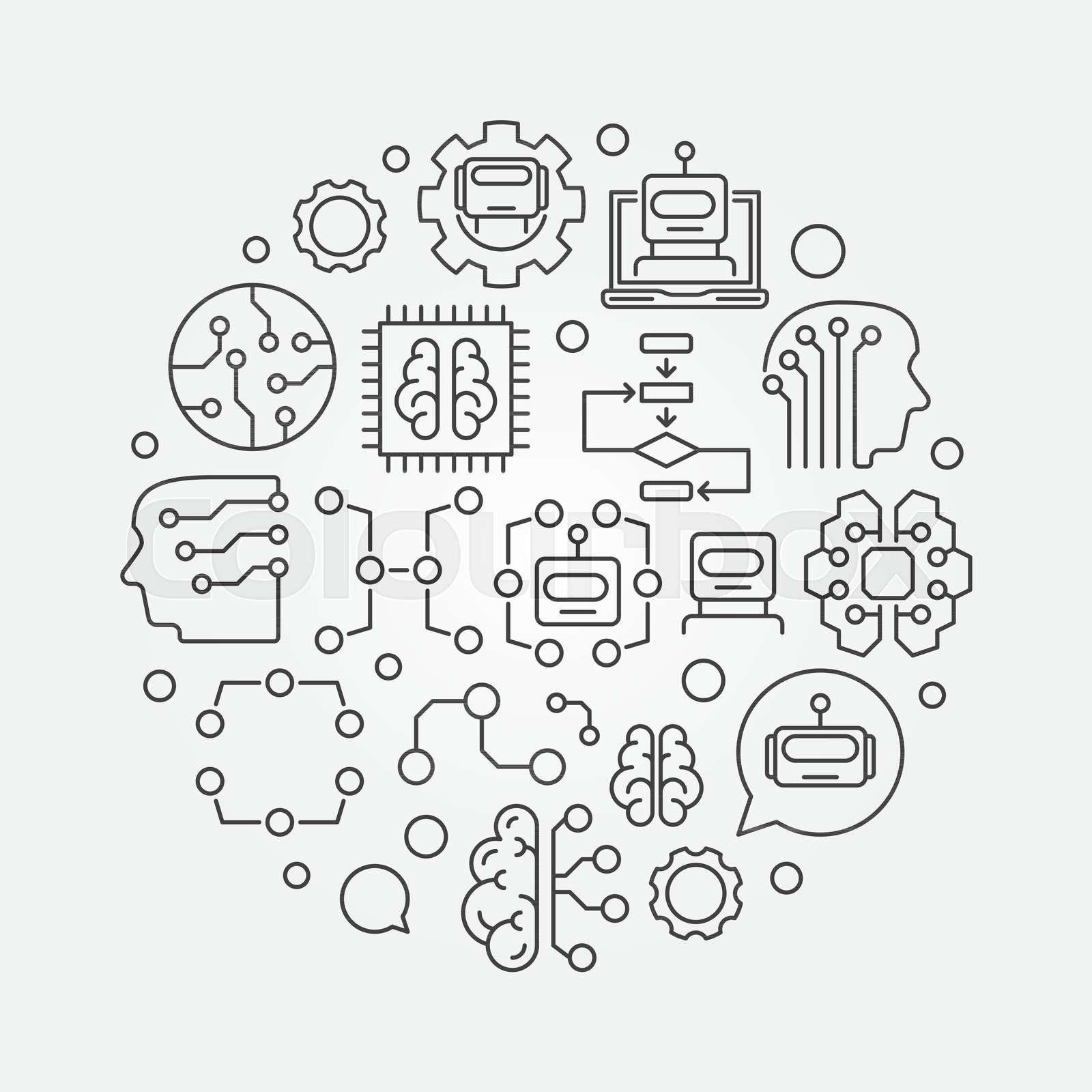Machine learning circular vector technology illustration | Stock vector ...
