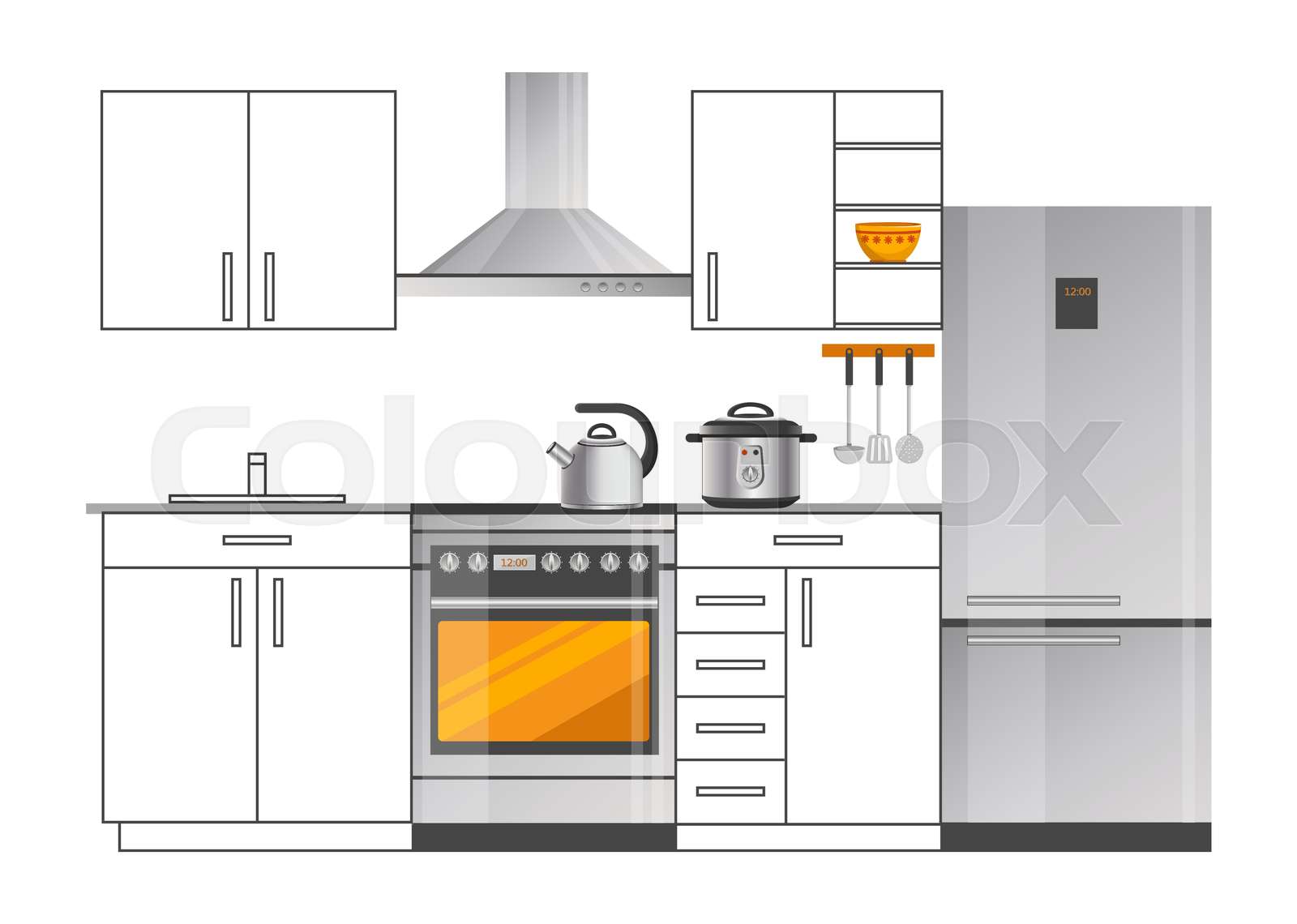 Modern Electric Appliances in Kitchen Interior Stock vector Colourbox