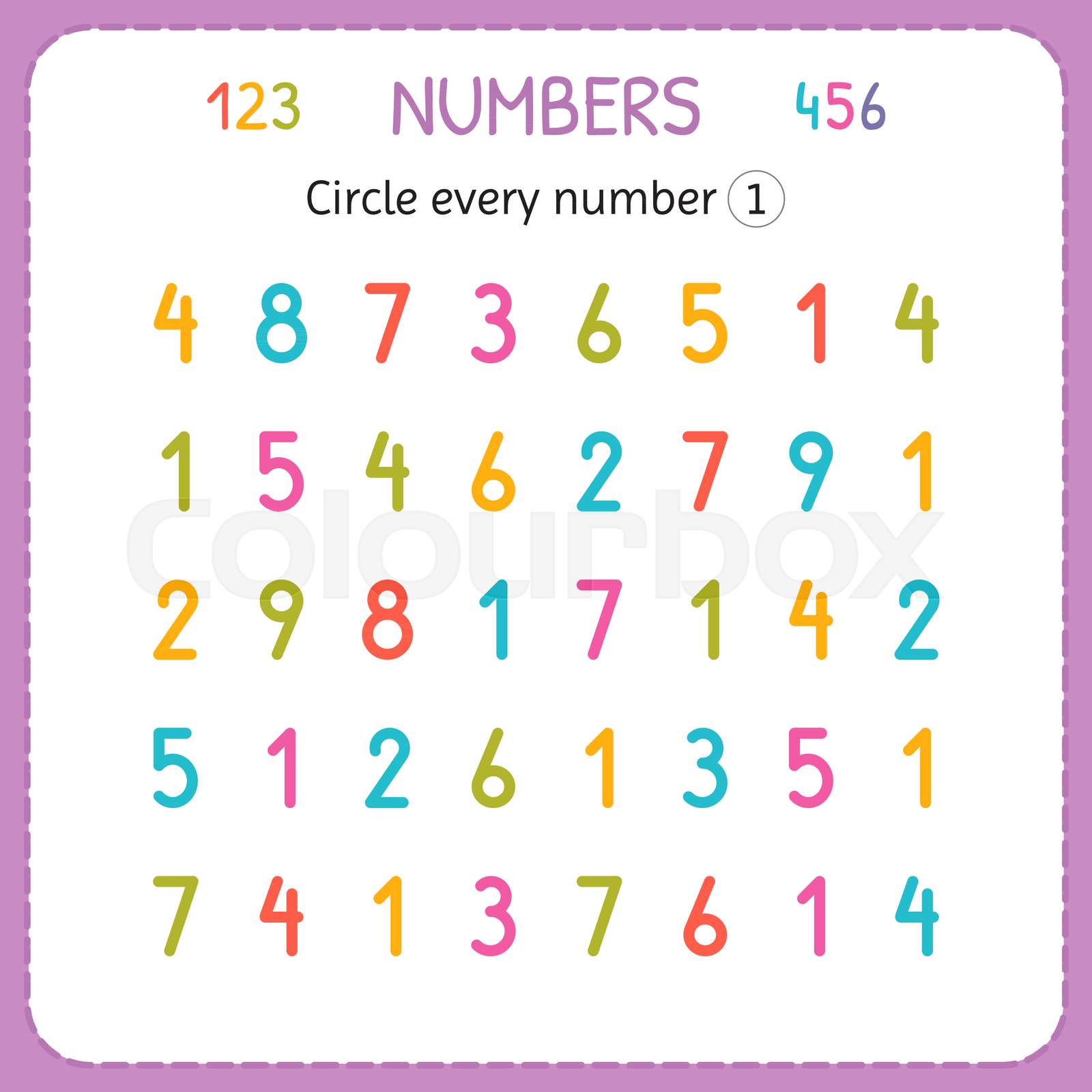 Circle every number One. Numbers for kids. Worksheet for kindergarten