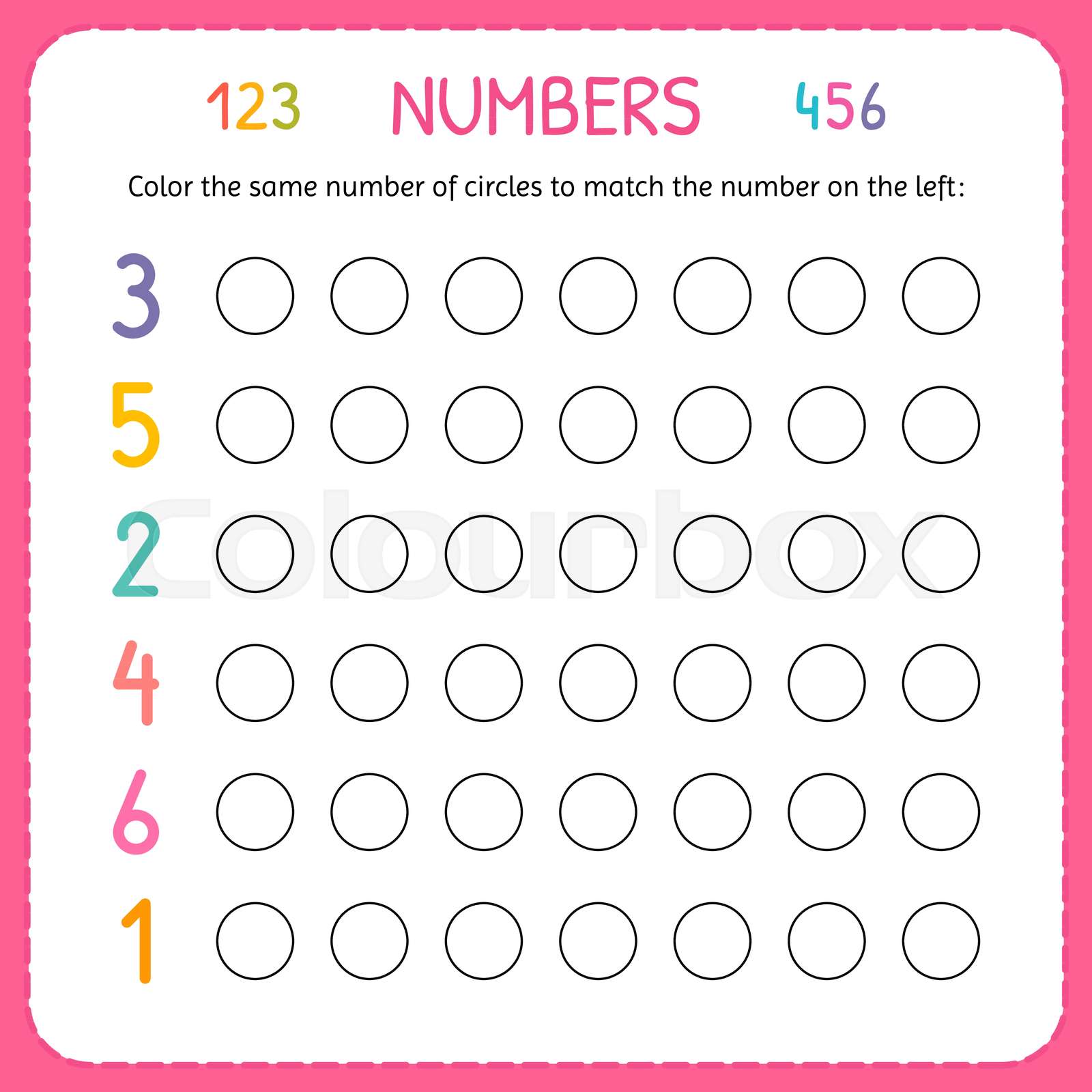 numbers for kids worksheet for kindergarten and preschool training to write and count numbers coloring exercises for children stock vector colourbox