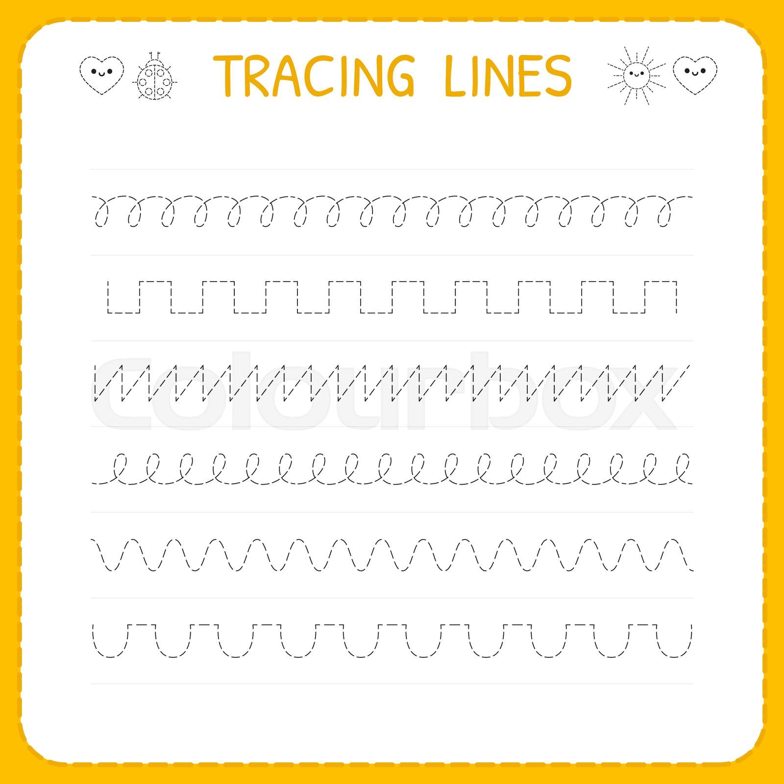 trace line worksheet for kids basic writing working pages for children preschool or kindergarten worksheet trace the pattern stock vector colourbox