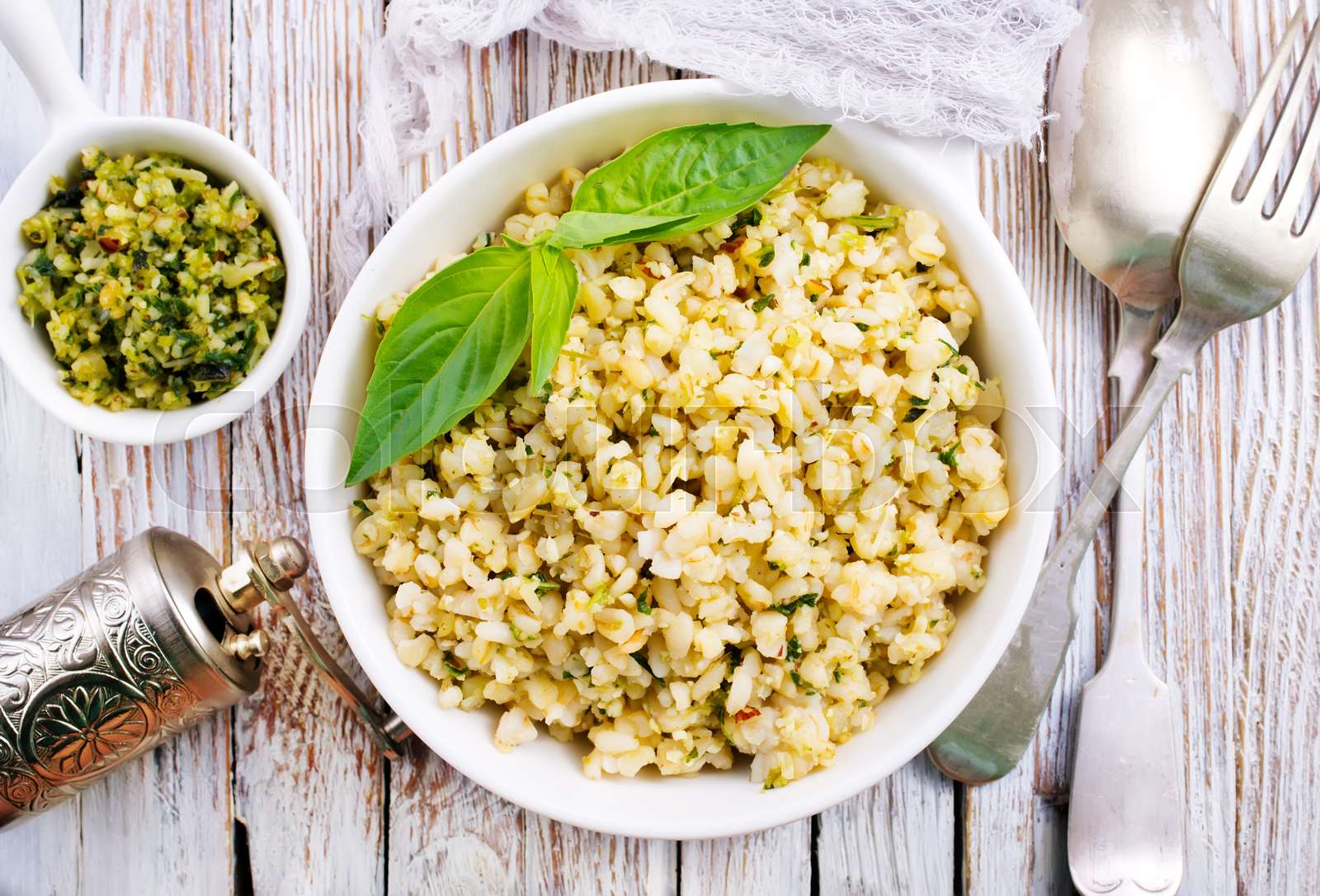 bulgur with pesto Stock image Colourbox