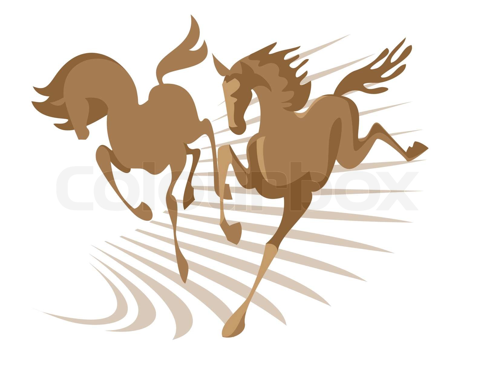 Two horses galloping across the steppe Stock vector Colourbox