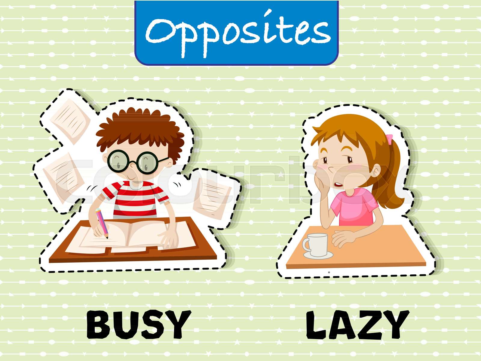 Opposite words for busy and lazy Stock vector Colourbox