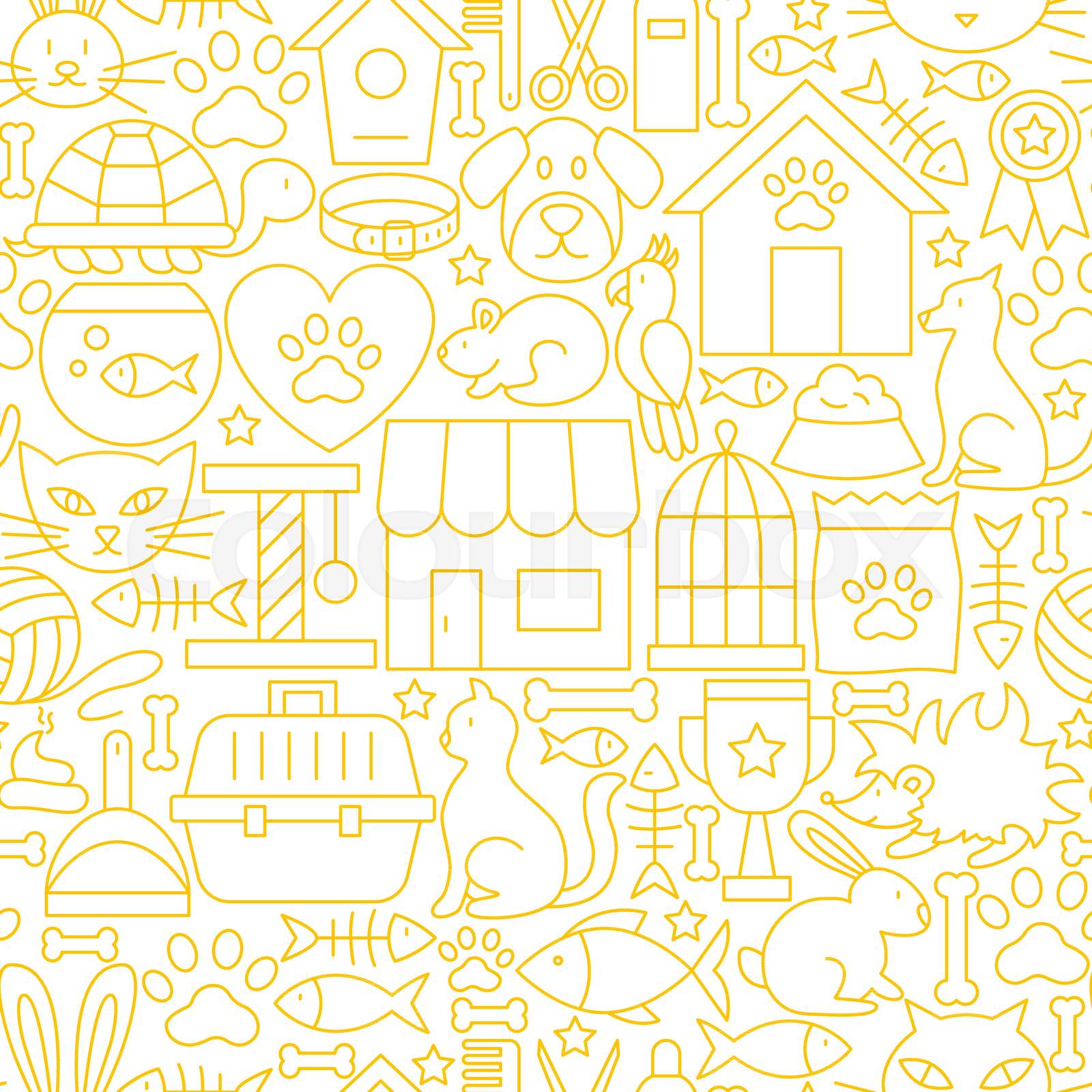Pet Shop White Line Seamless Pattern | Stock vector | Colourbox
