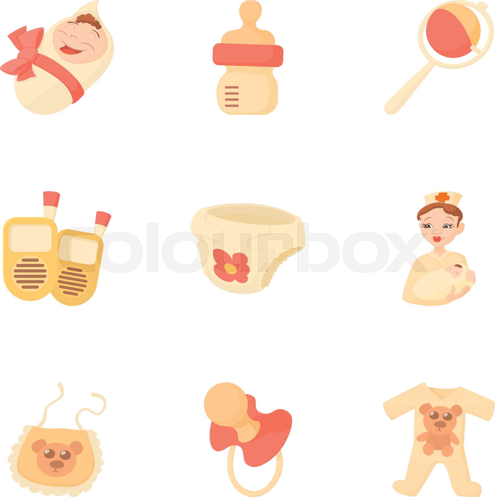 Baby born icons set, cartoon style | Stock vector | Colourbox