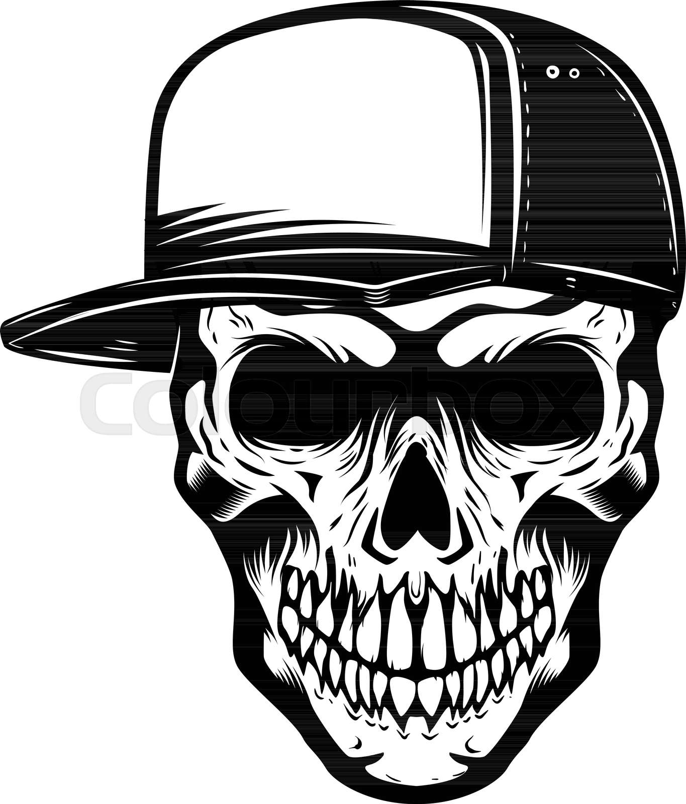 Skull in baseball hat isolated on white 