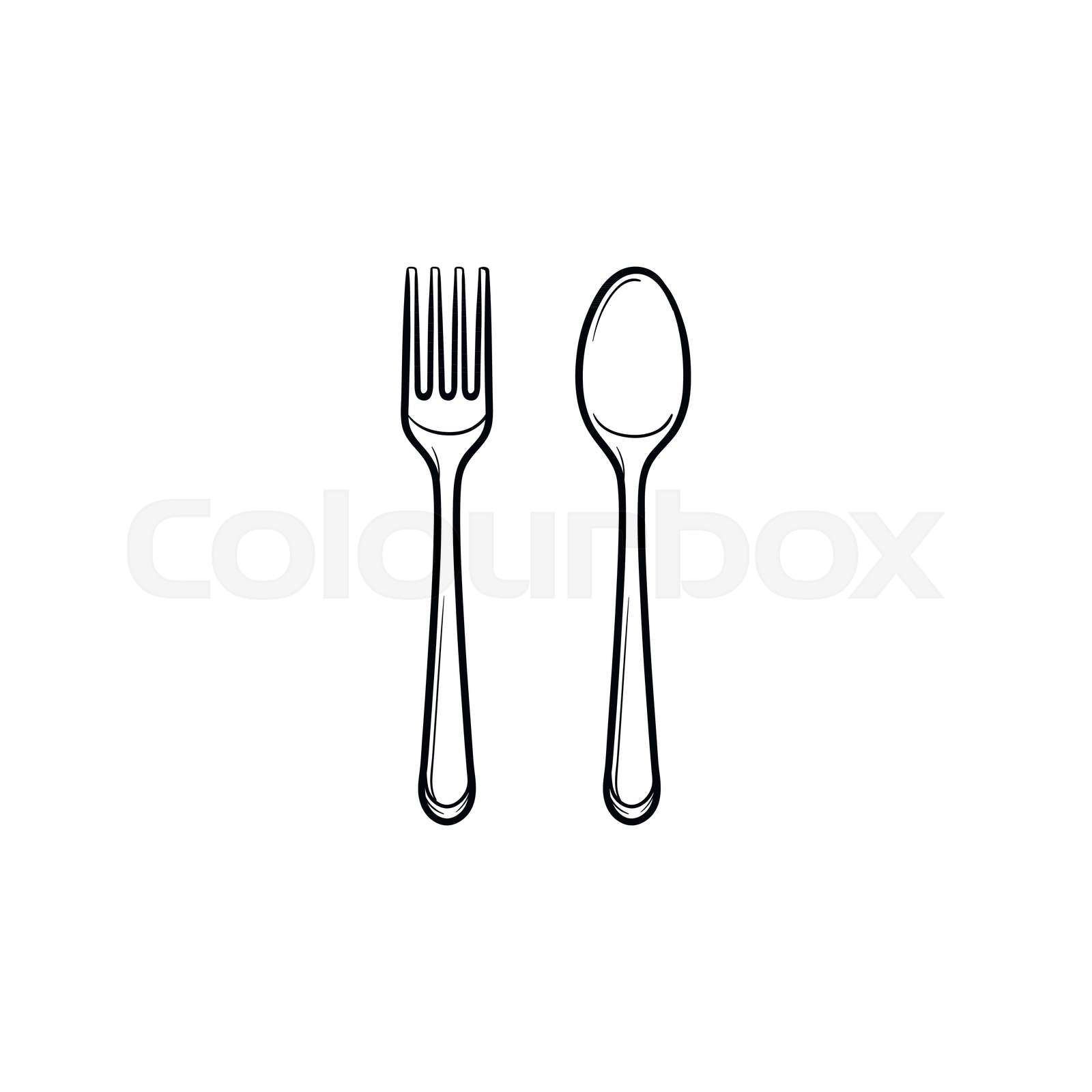 Fork and spoon hand drawn sketch icon. Stock vector Colourbox