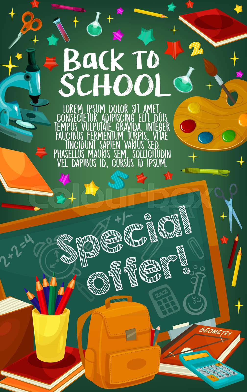 Back to School vector chalkboard poster Stock vector Colourbox