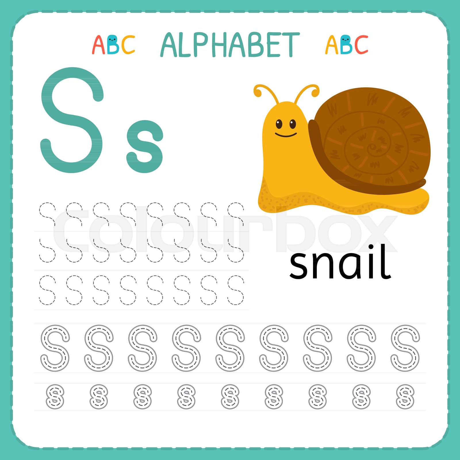 alphabet tracing worksheet for preschool and kindergarten writing practice letter s exercises for kids stock vector colourbox