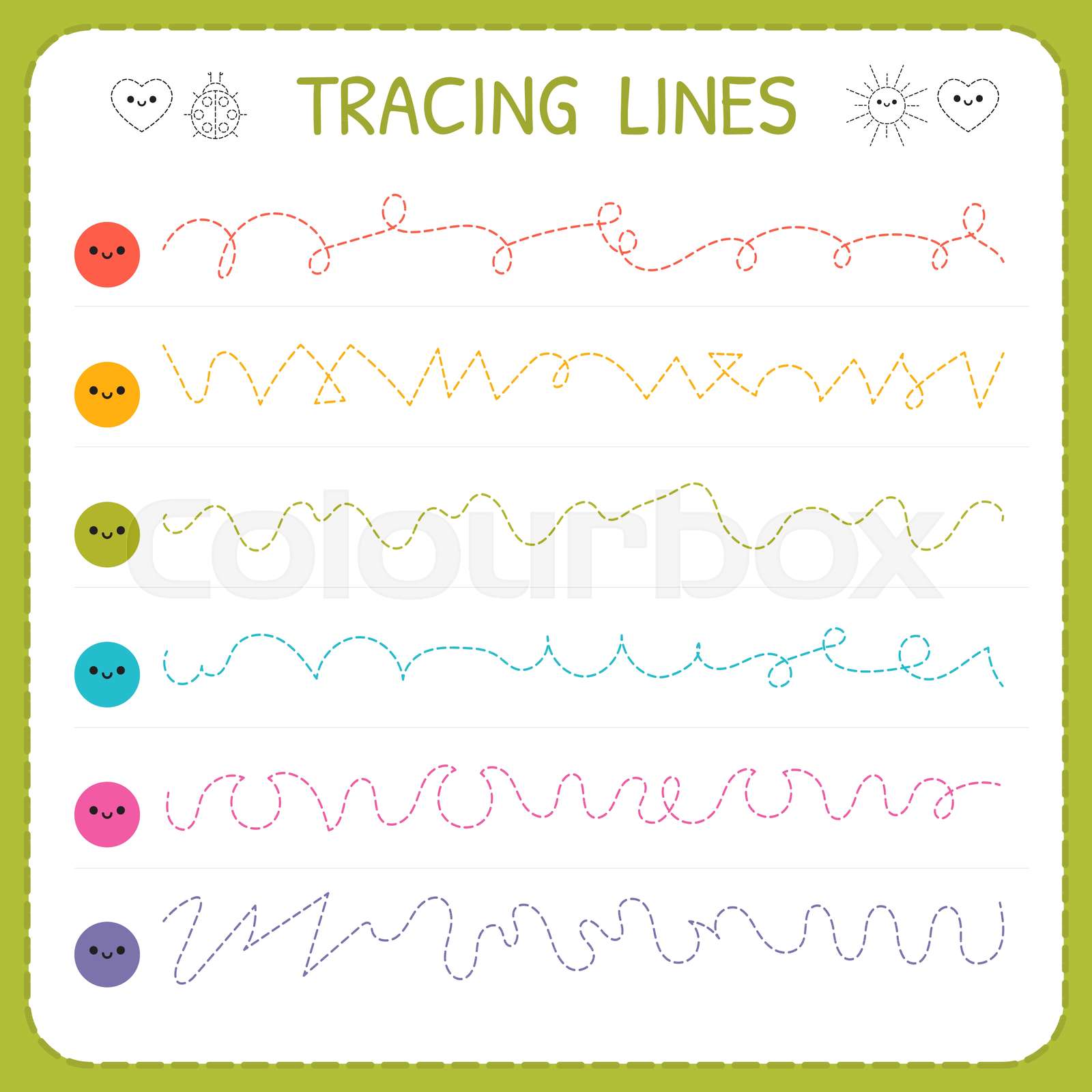tracing lines basic writing worksheet for kids working pages for children trace the pattern preschool or kindergarten worksheets stock vector colourbox
