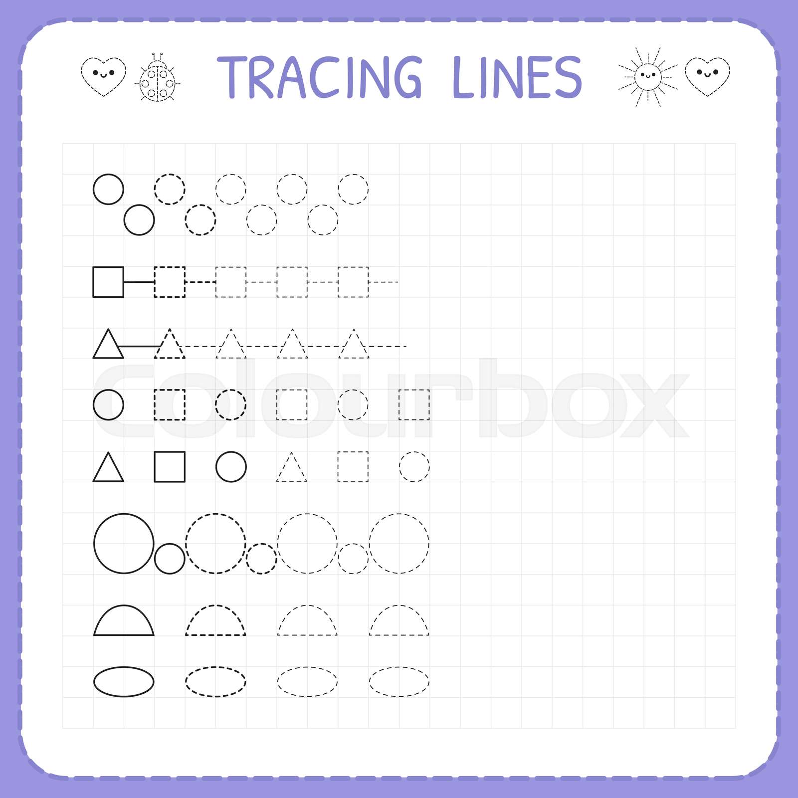 Tracing lines. Worksheet for kids. Working pages for children. Trace the  pattern. Basic writing. Preschool or kindergarten worksheets | Stock vector  | Colourbox