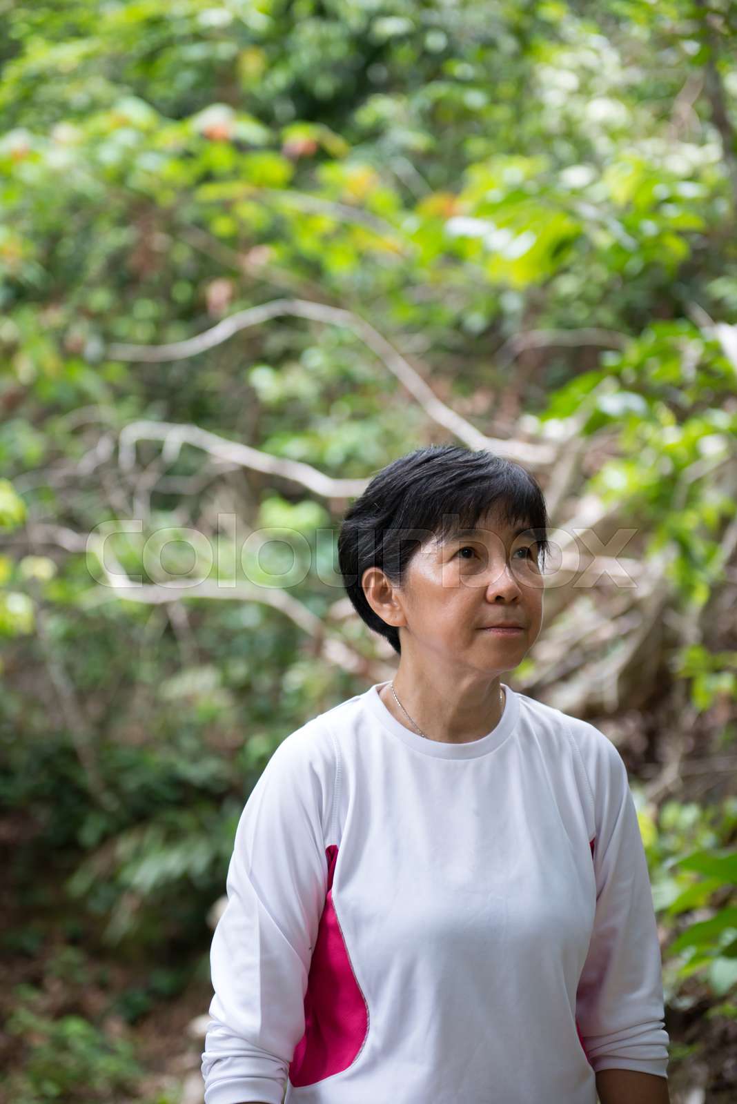 Asian woman hiking in jungle | Stock image | Colourbox