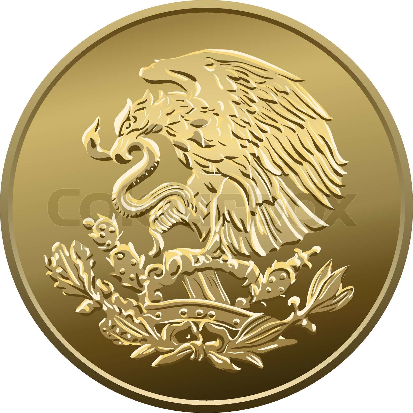 Mexicansk penge 50 centavo , Gold Coin, heraldiske ørn på en kaktus ...