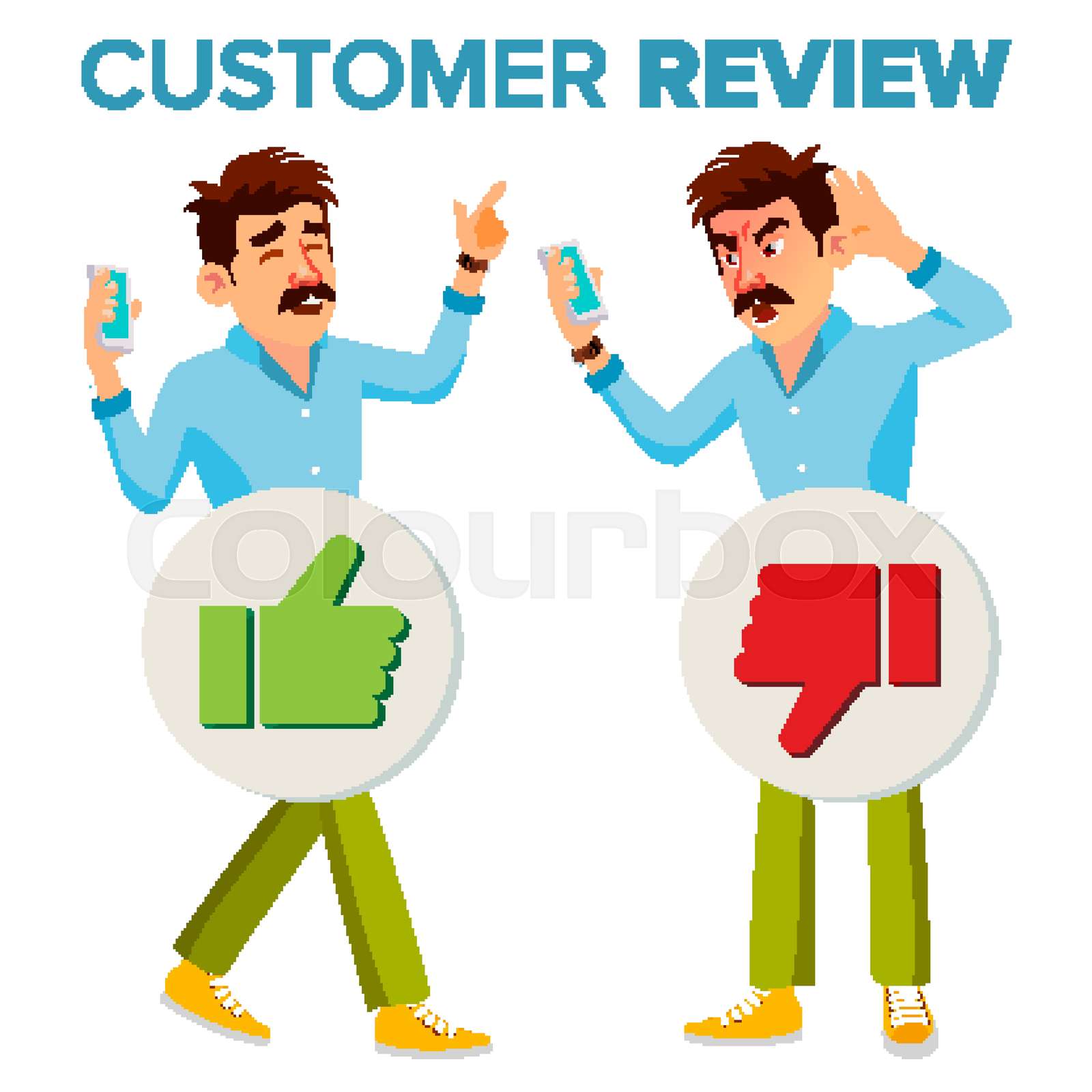 Customer Review Vector. Happy And Unhappy Man. Good And Bad Customer ...
