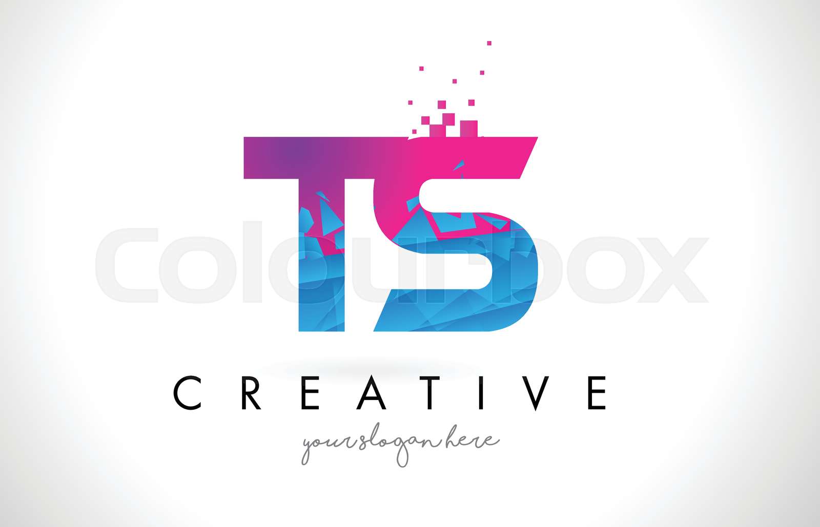 TS T S Letter Logo with Shattered Broken Blue Pink Texture Design ...