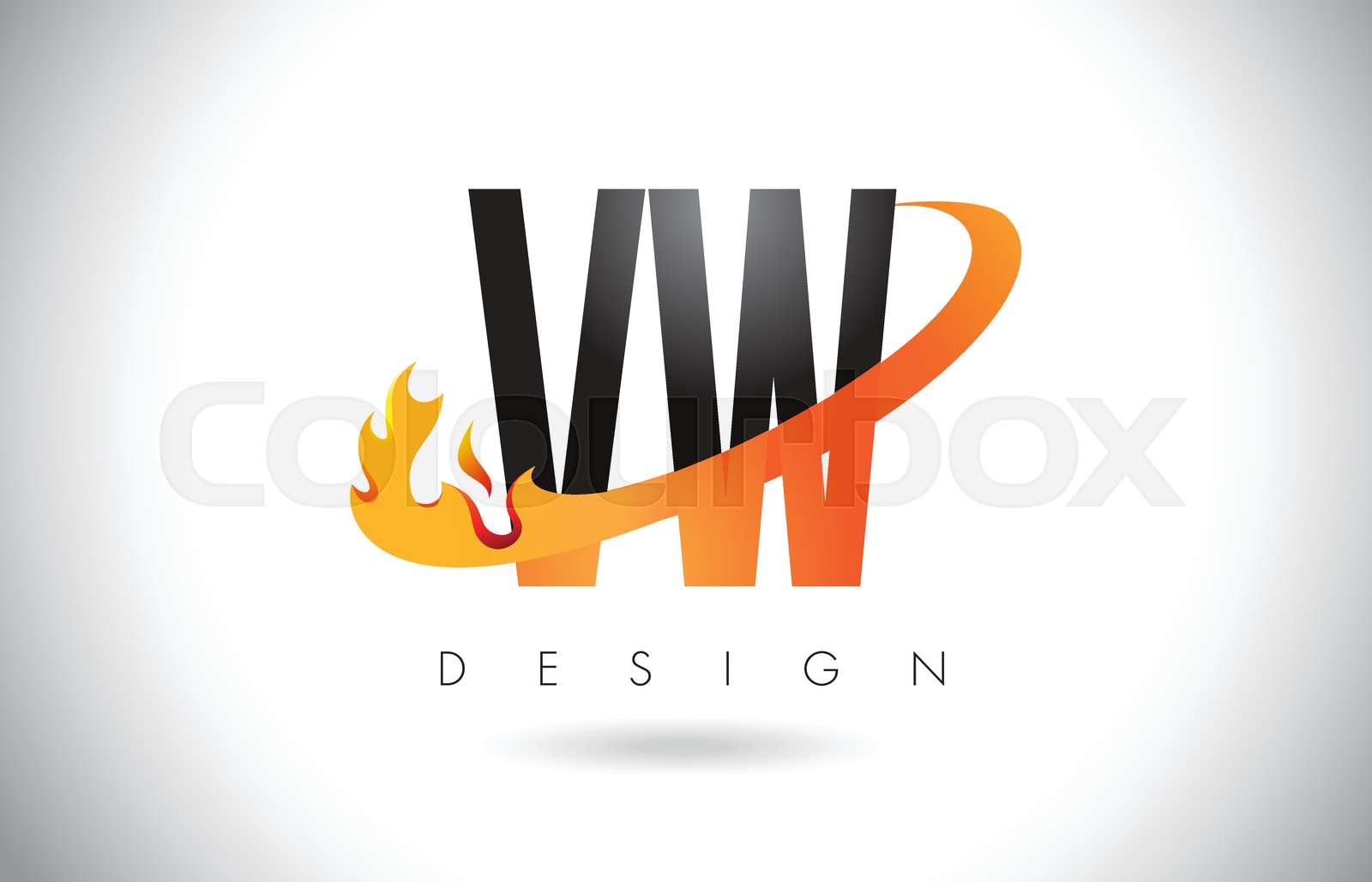 VW V W Letter Logo with Fire Flames Design and Orange Swoosh. | Stock