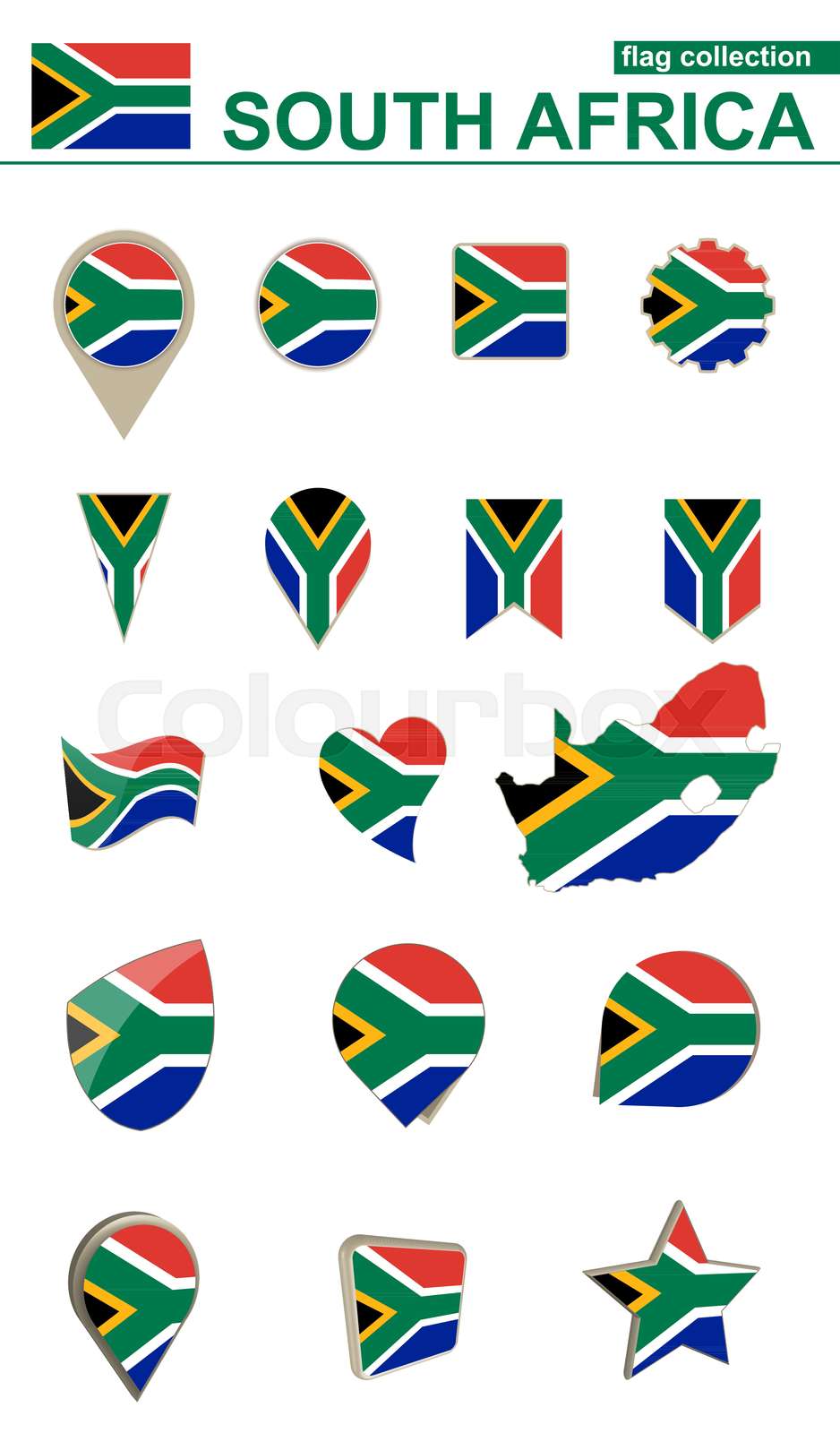 South Africa Flag Collection. Big set for design. Stock vector