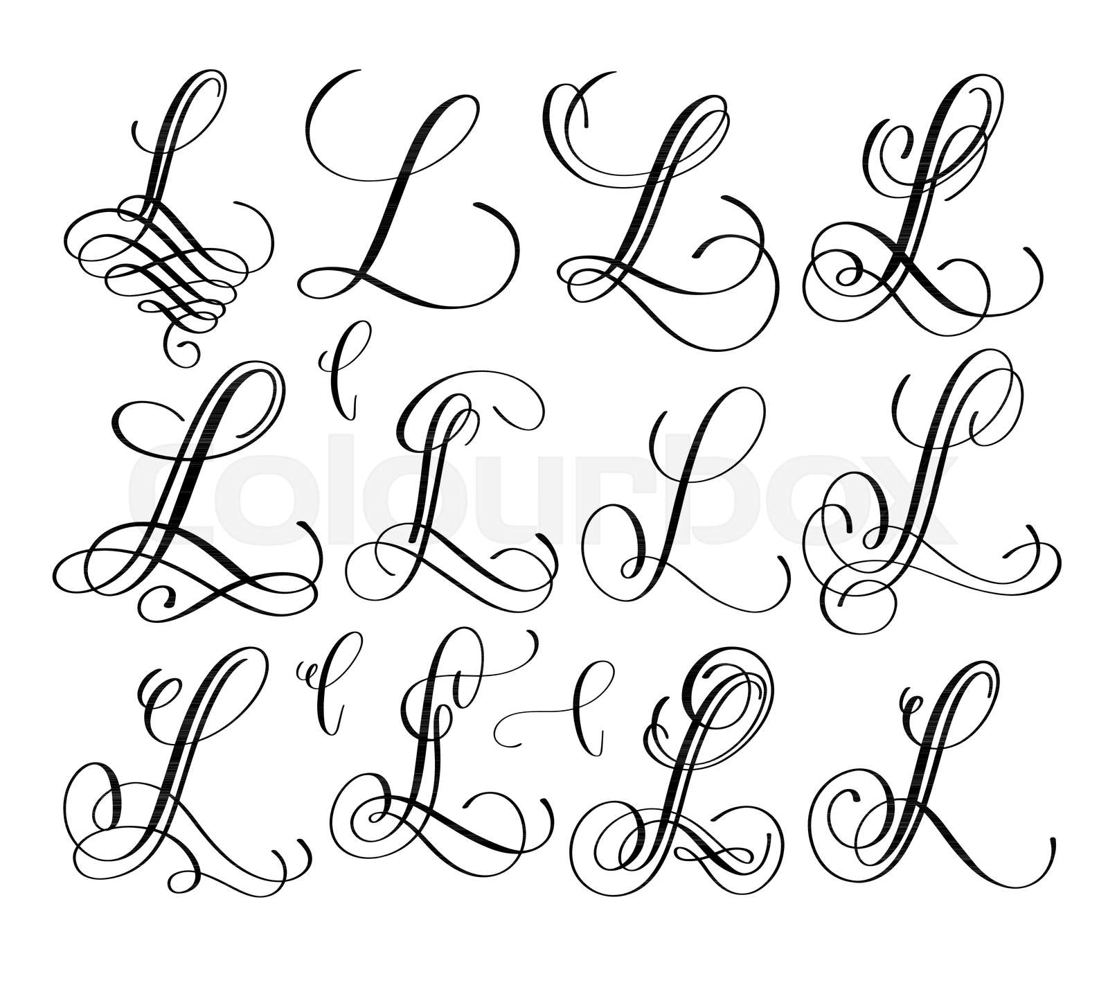 calligraphy lettering script font L set, hand written | Stock vector ...