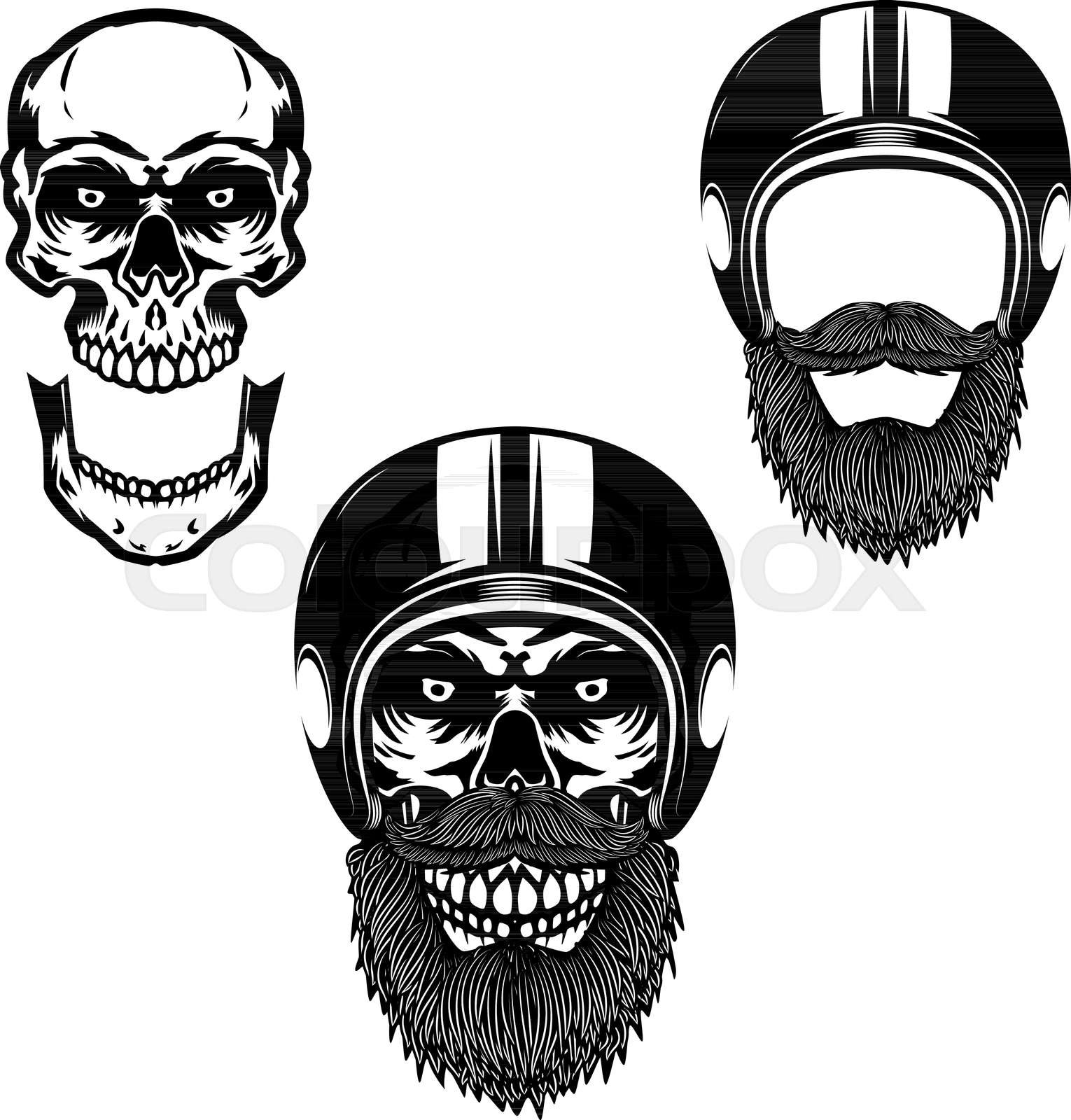 Skull in biker helmet. Design element for poster, card, t shirt, emblem