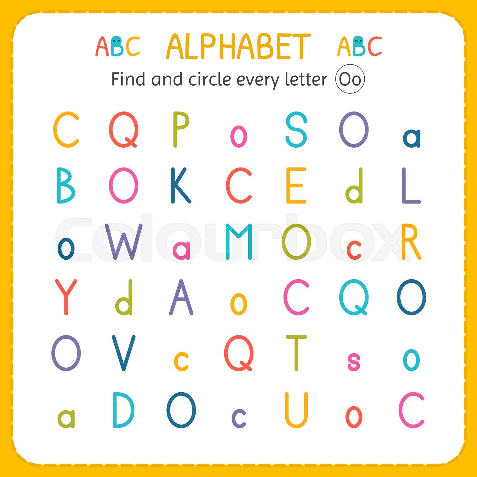 find and circle every letter o worksheet for kindergarten and preschool exercises for children stock vector colourbox