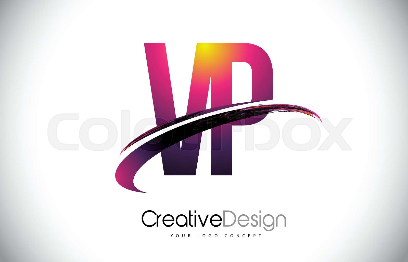 VP V P Purple Letter Logo with Swoosh Design. Creative Magenta Modern ...