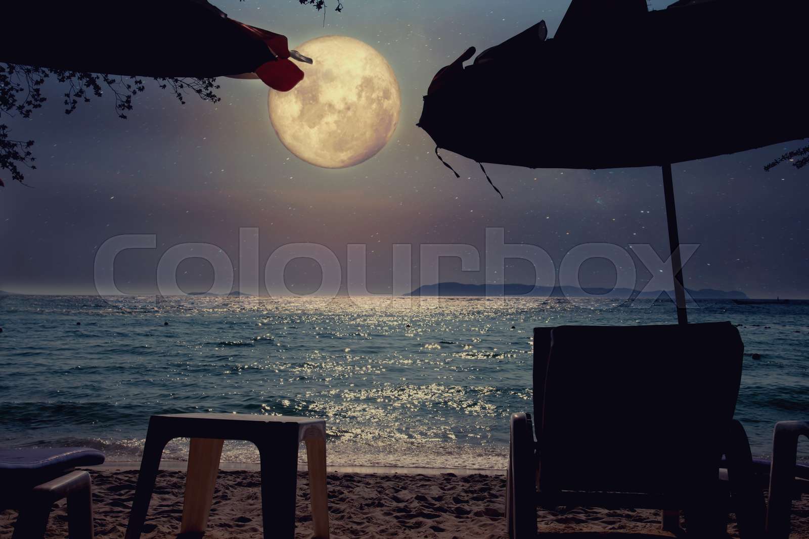 beach and full moon | Stock image | Colourbox