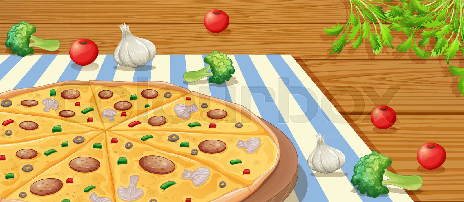 Italian Pepperoni Pizza on Table | Stock vector | Colourbox