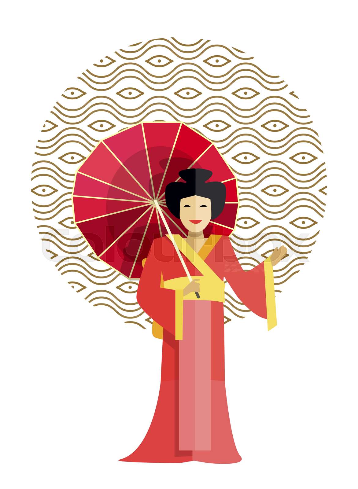 Geisha in Kimono with Umbrella Vector Illustration | Stock vector