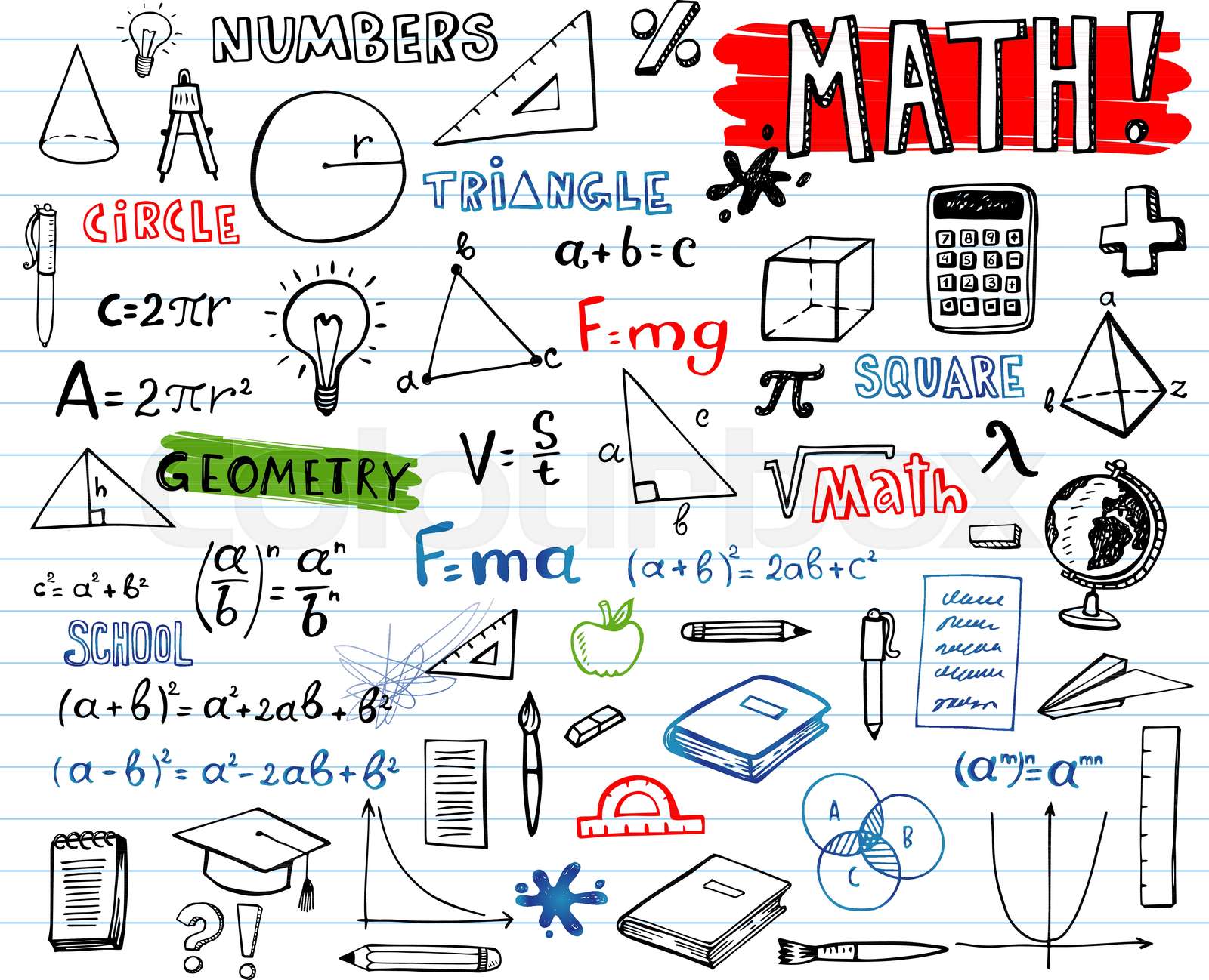 School mathematics doodles, vector set Stock vector Colourbox