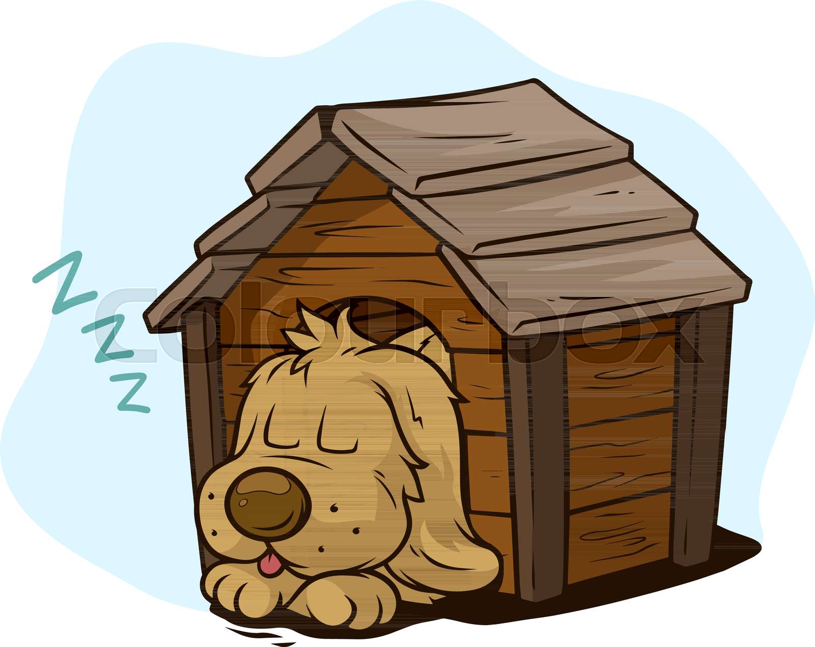 Cartoon cute sleeping dog in wooden kennel Stock vector Colourbox