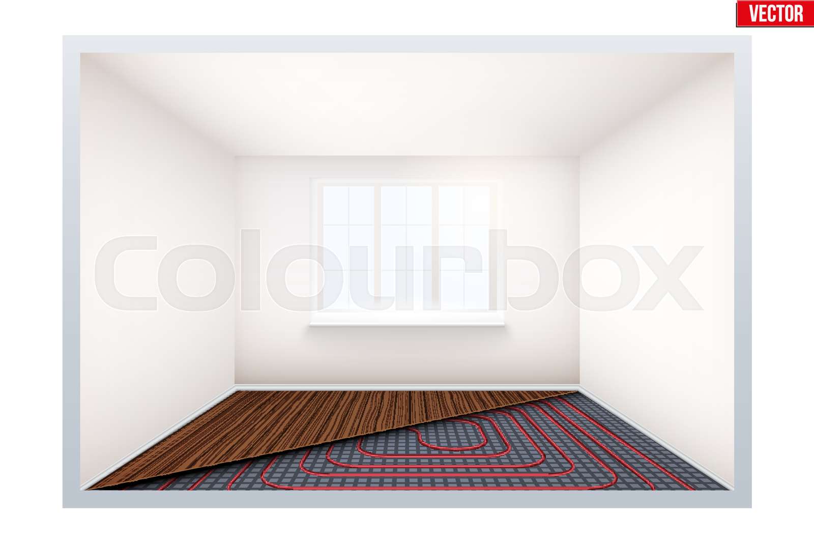 Empty room with heating floor and window Stock vector Colourbox
