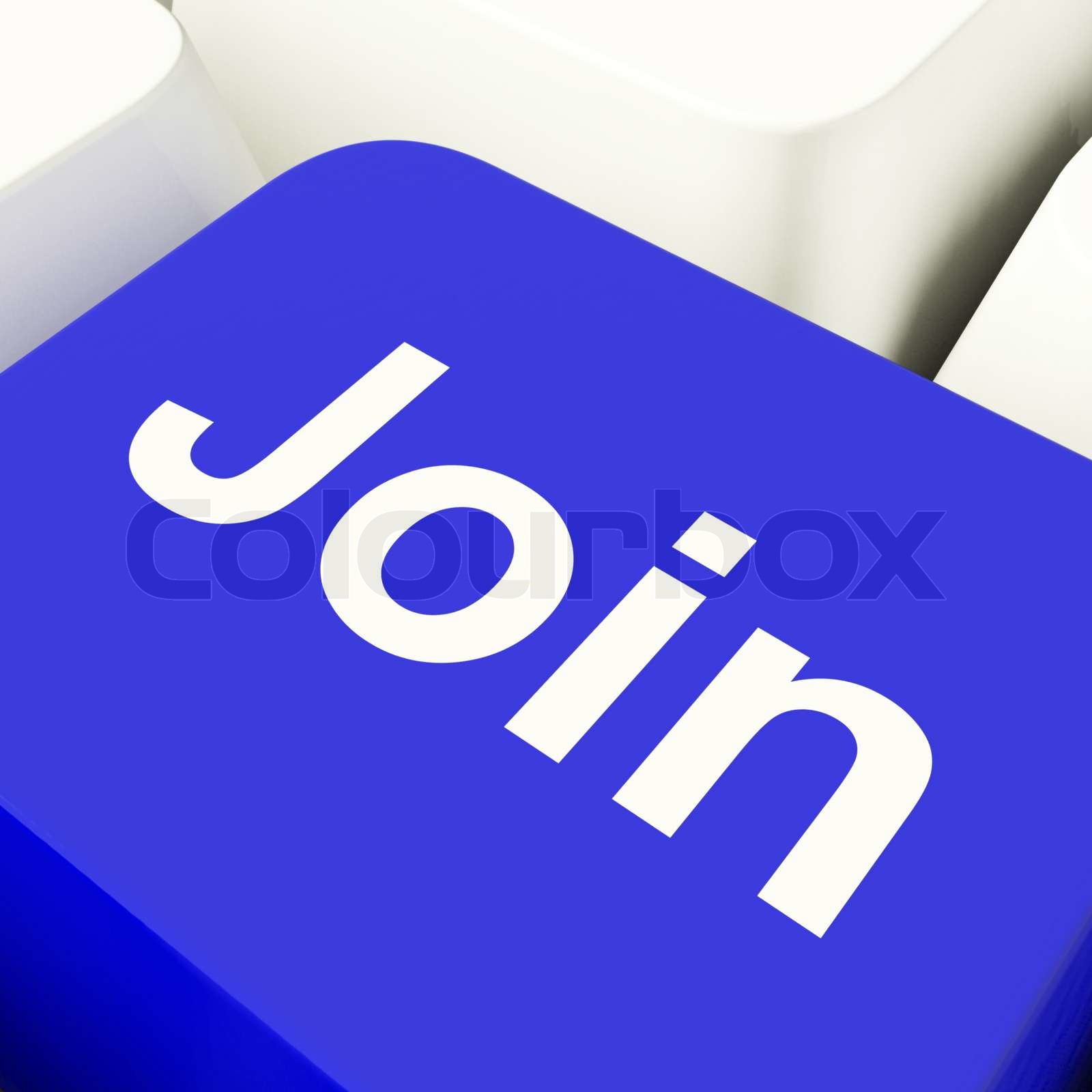 Join Computer Key In Blue Showing Subscription And Registration Stock