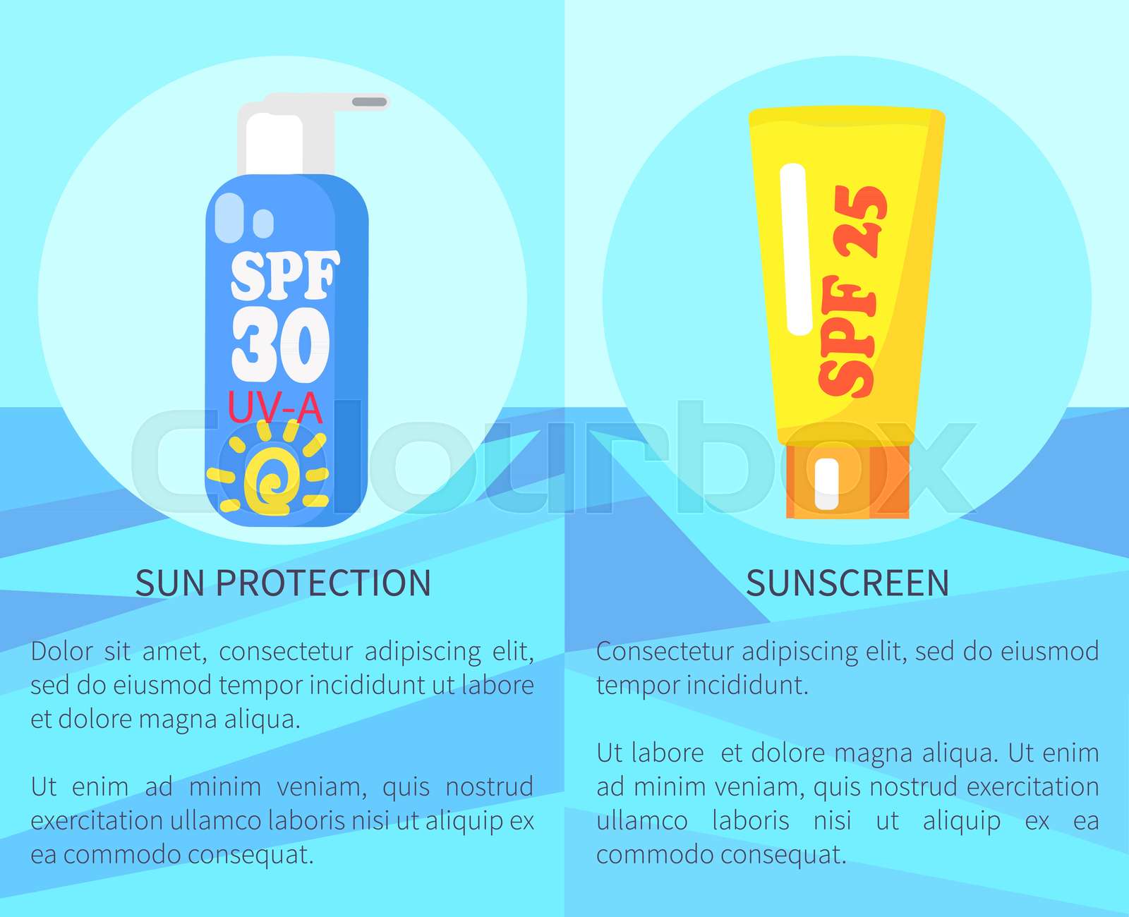 Set of Sun Protection and Sunscreen Posters Stock vector Colourbox