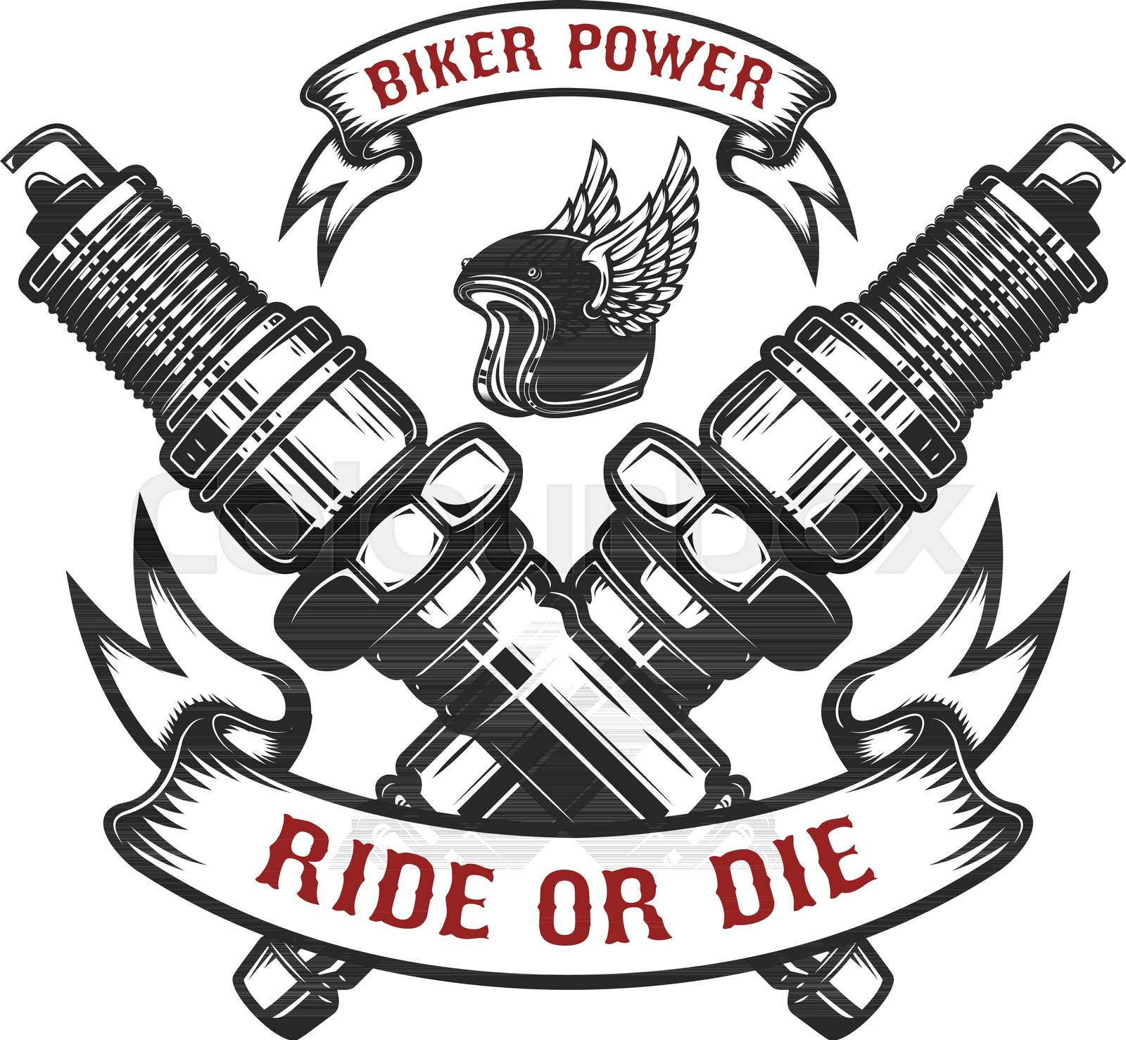 Template of the emblem with crossed spark plugs. Design element for