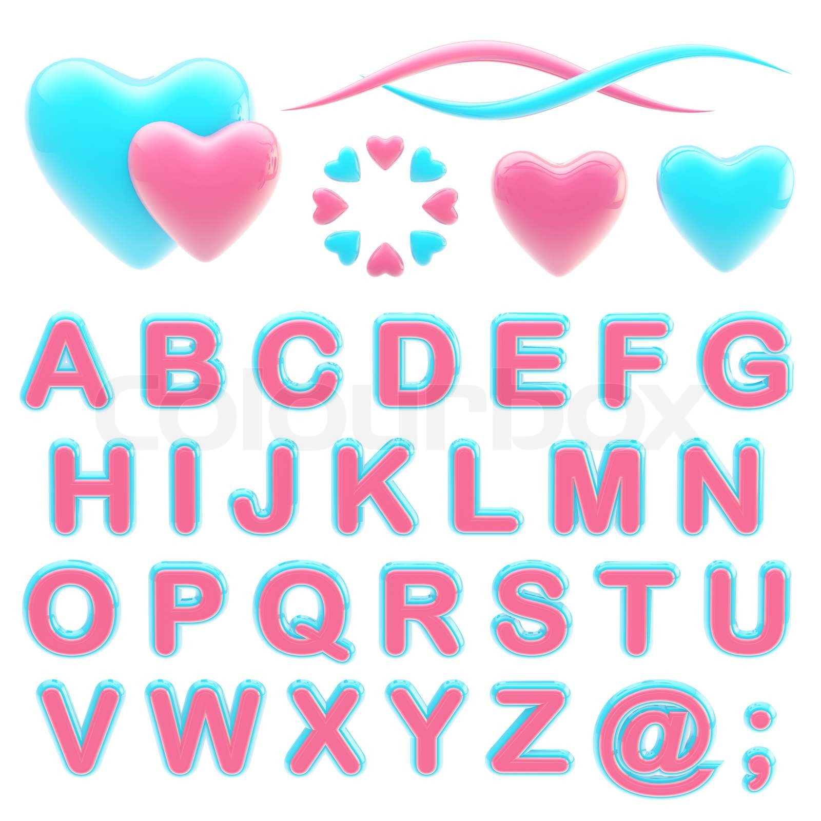 Valentine abc alphabet set with love emblems isolated on white | Stock ...