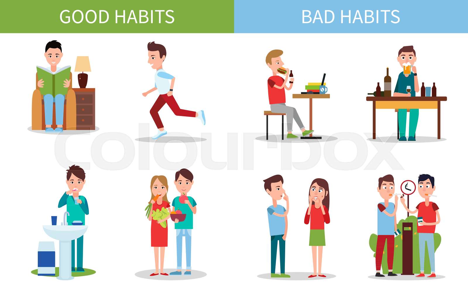 Bad and Good Habits Poster Set Vector Illustration Stock vector